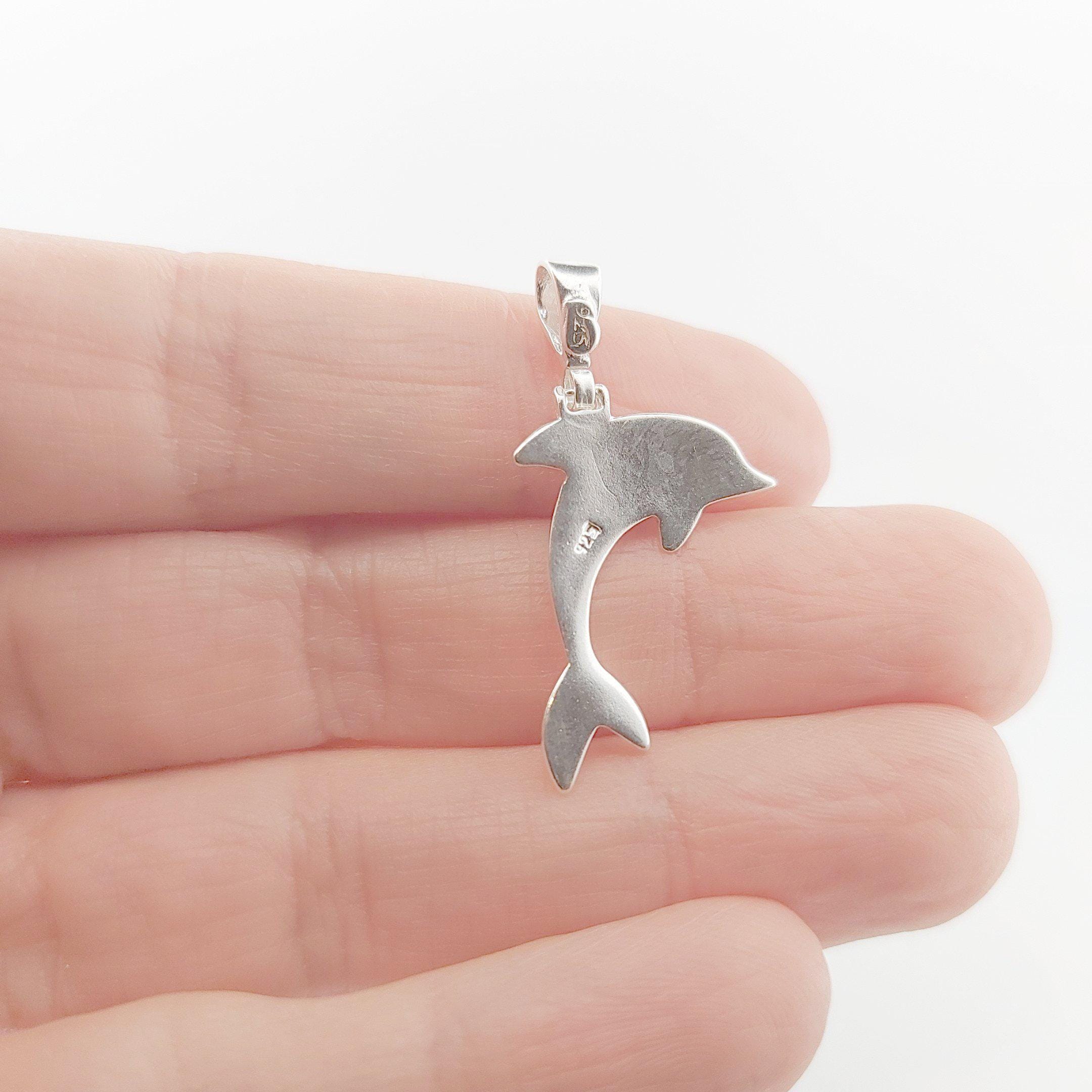 Silver Dolphin Pendant Necklace Sterling Silver Greek Jewelry Ocean Animal Gift