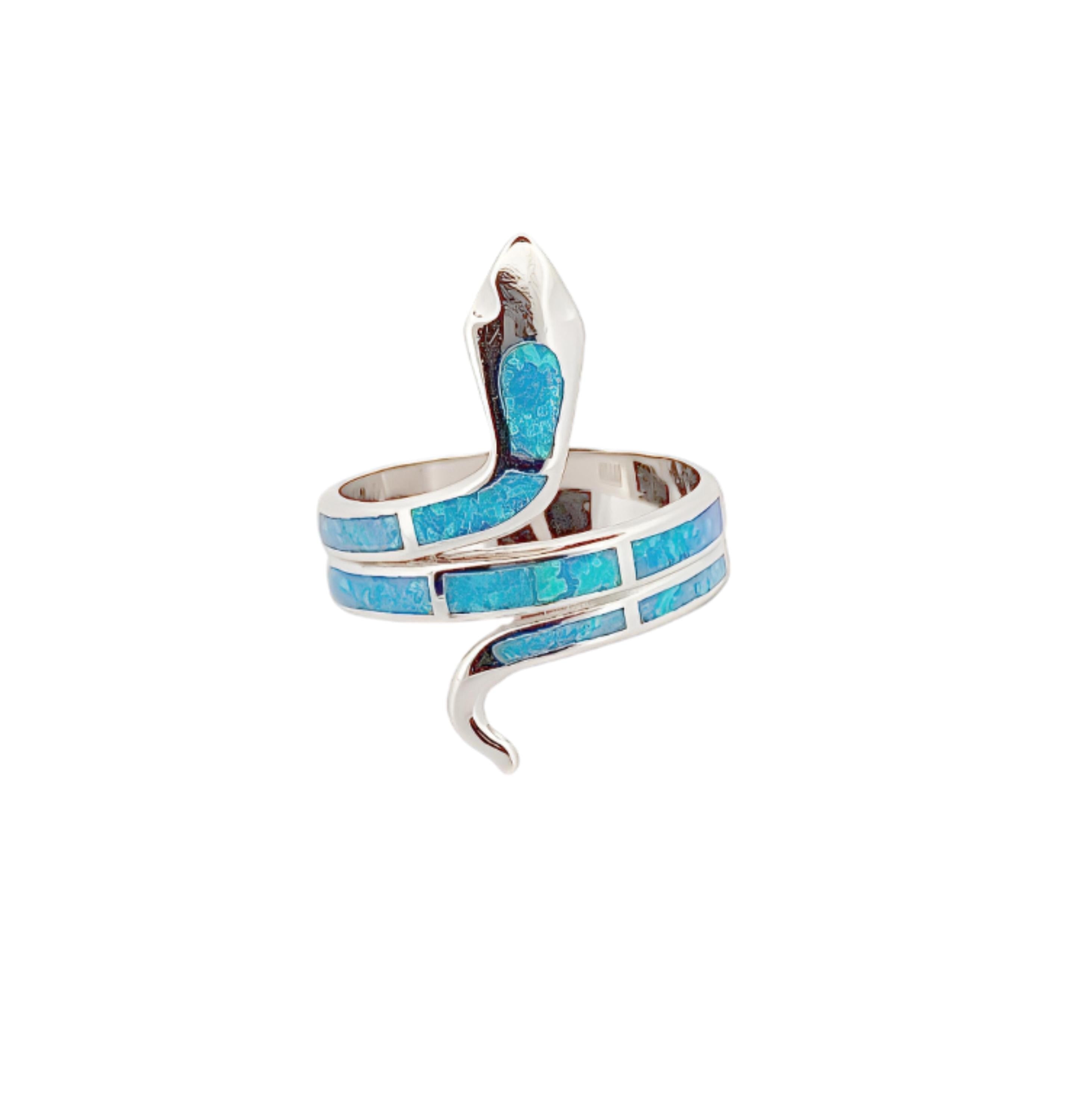 Snake Ring, Blue Opal, 925 Sterling Silver, Greek Mythology Design