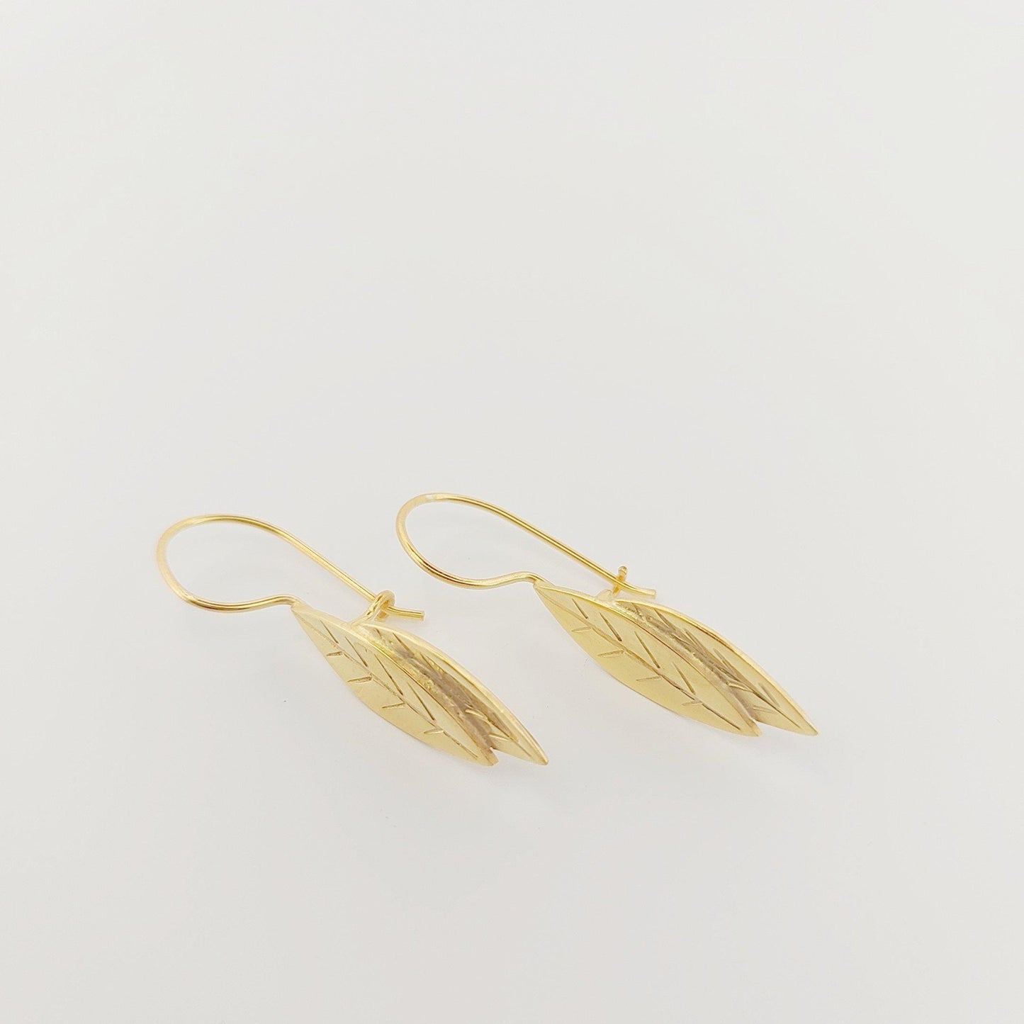 Olive Leaf Dangle Earrings, Gold Plated, Greek Inspired Design