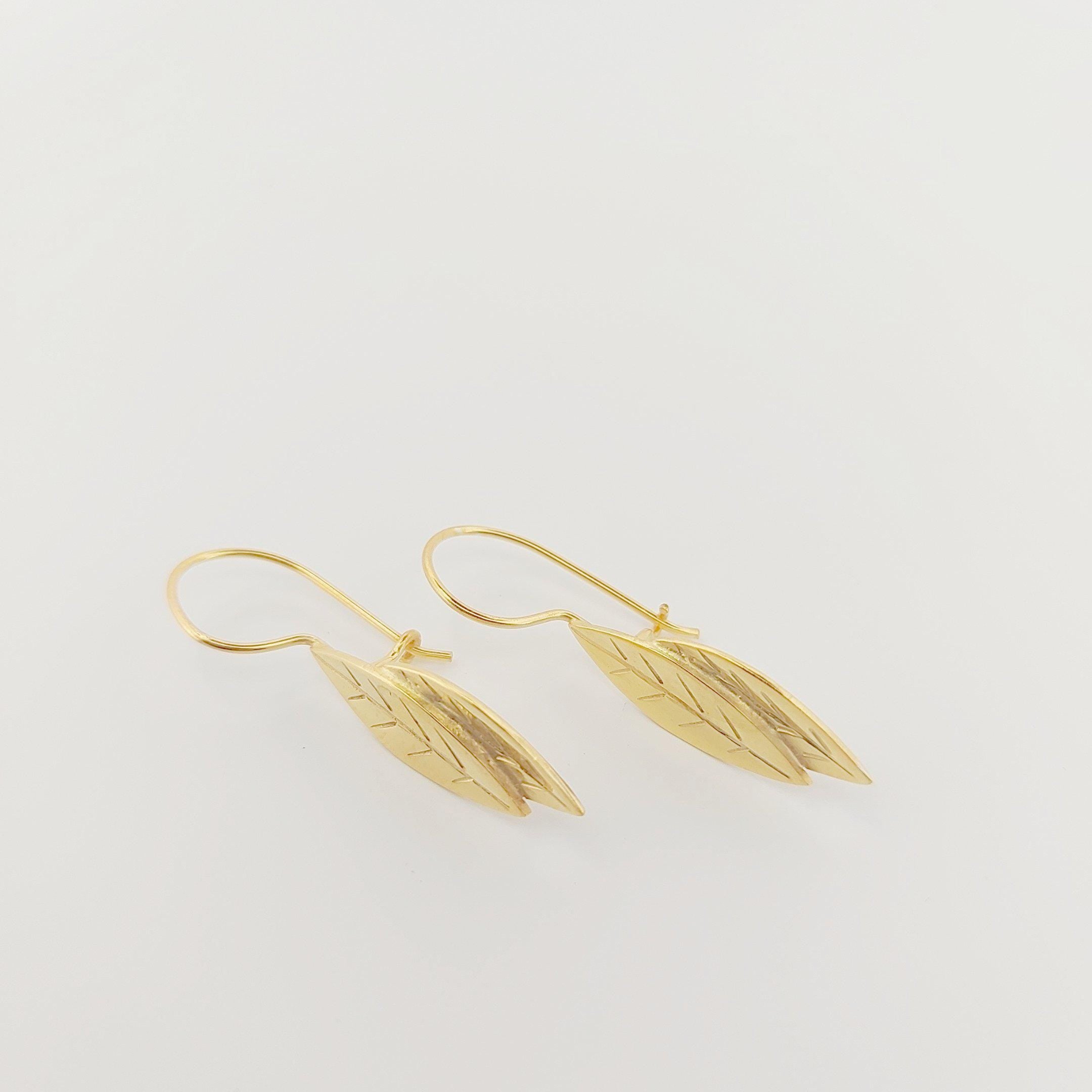 Olive Leaf Dangle Earrings, Gold Plated, Greek Inspired Design