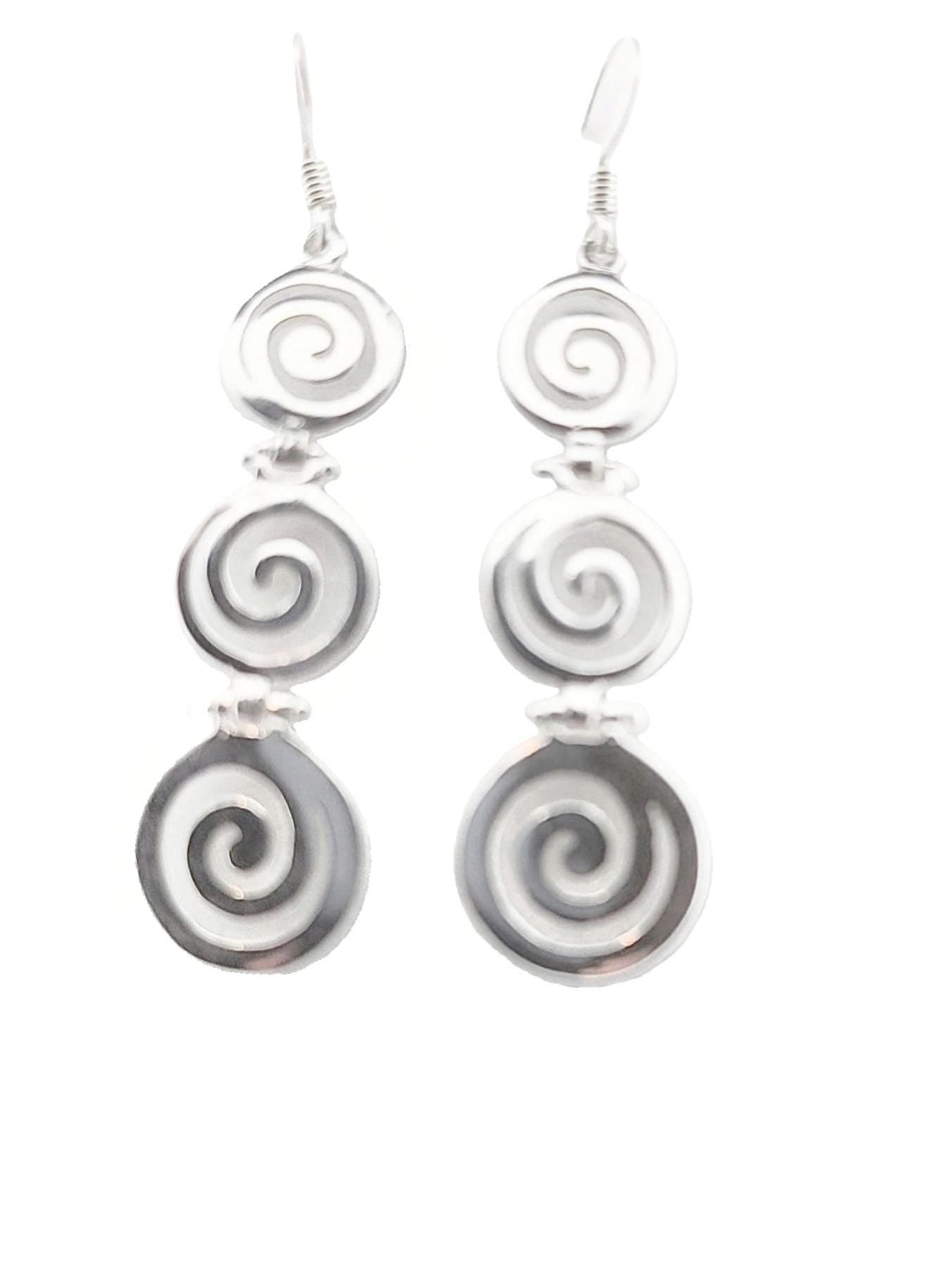 Sterling Silver Spiral Dangle Earrings: Greek Key Meandros Design