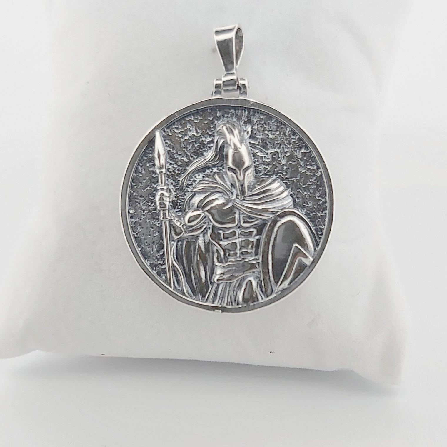 Sterling Silver Spartan Warrior Medallion Pendant: Greek Military Jewelry
