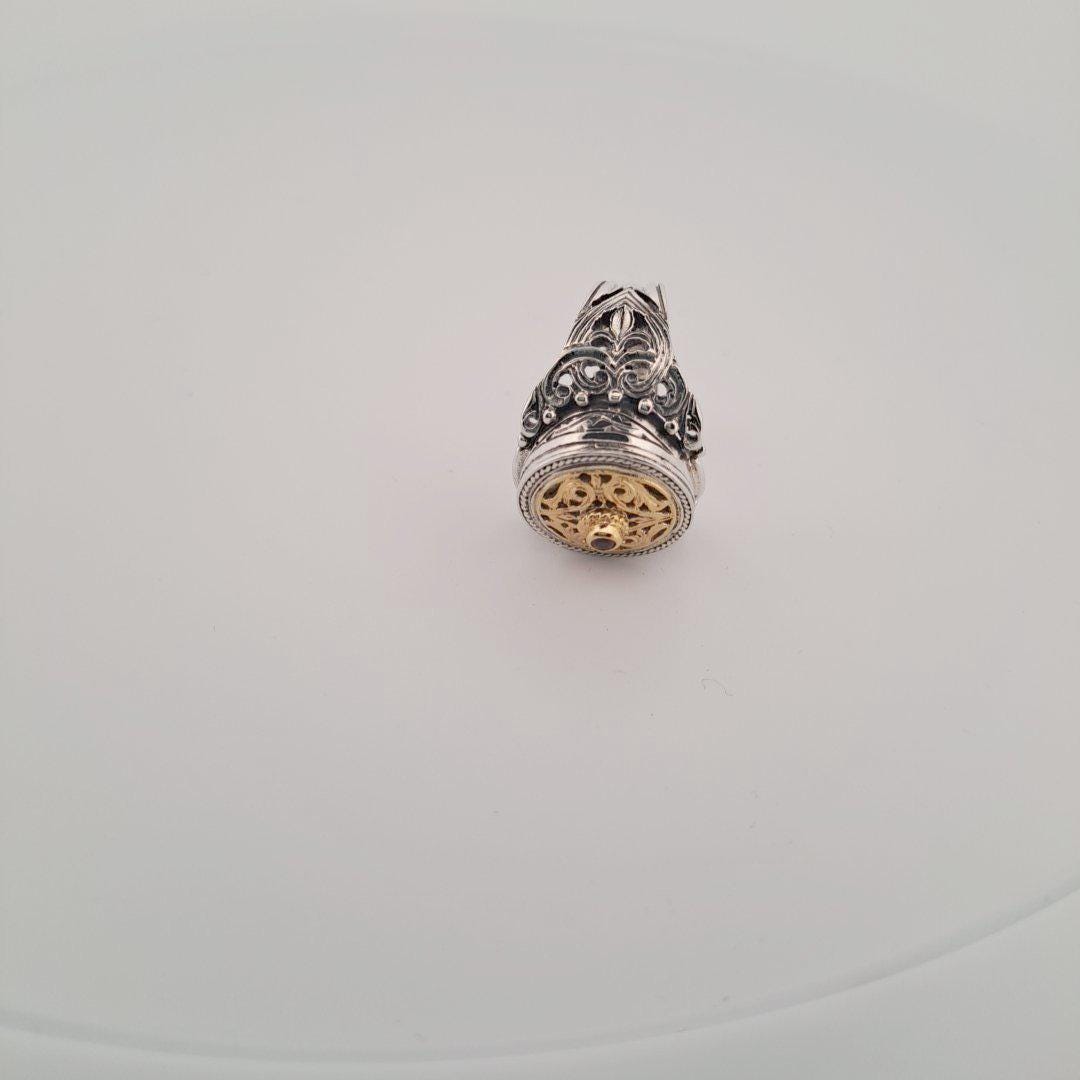 Byzantine Ruby Ring – Gold Plated Sterling Silver Band With Medieval Filigree