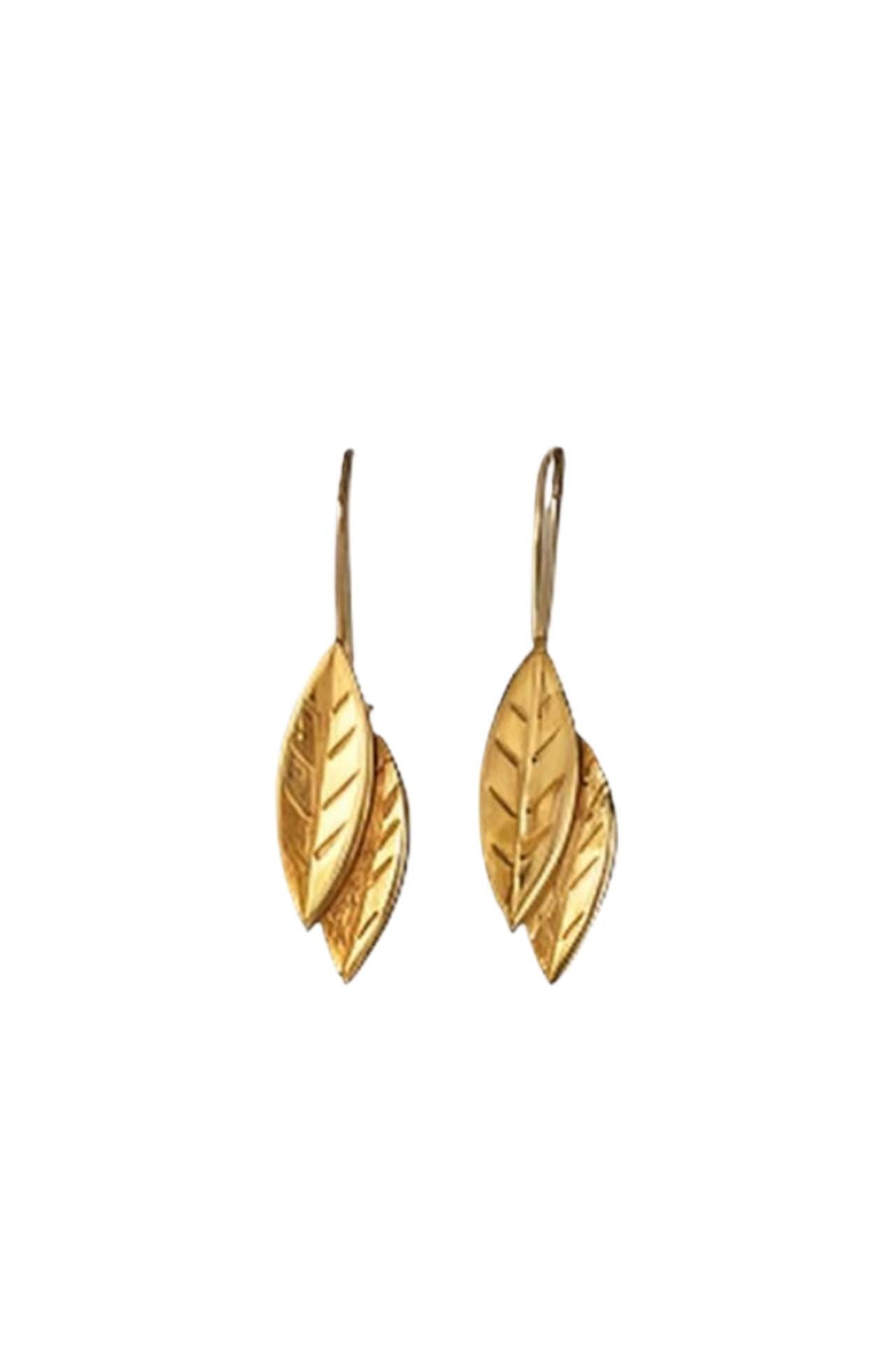 Olive Leaf Dangle Earrings, Gold Plated, Greek Inspired Design