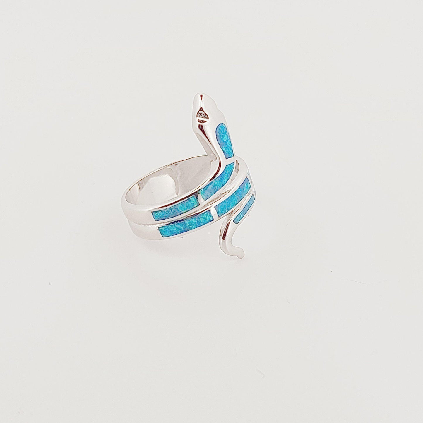 Snake Ring, Blue Opal, 925 Sterling Silver, Greek Mythology Design