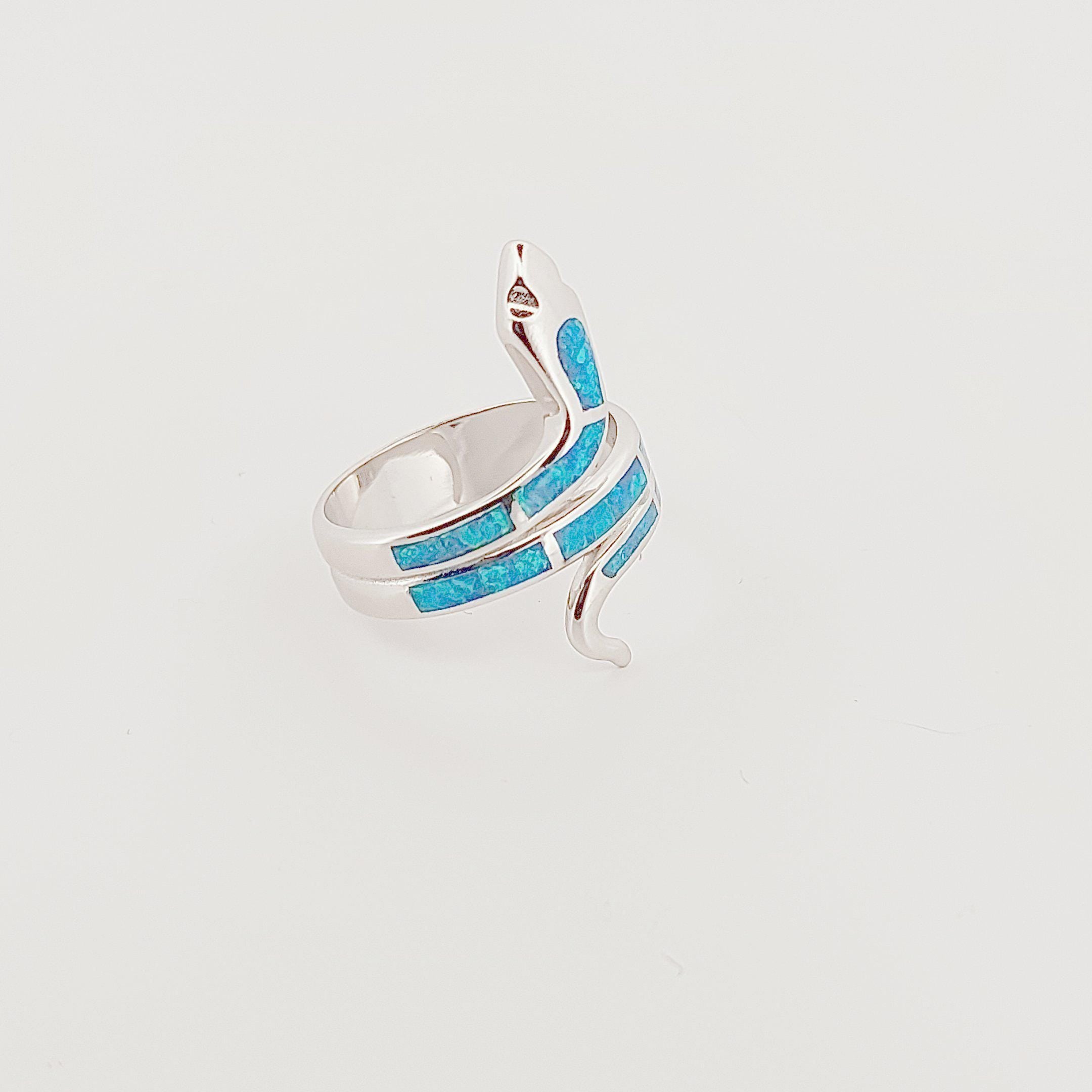 Snake Ring, Blue Opal, 925 Sterling Silver, Greek Mythology Design