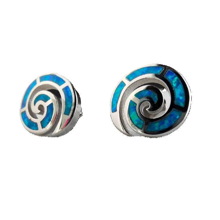 Blue Opal Greek Key Sterling Silver Stud Earrings