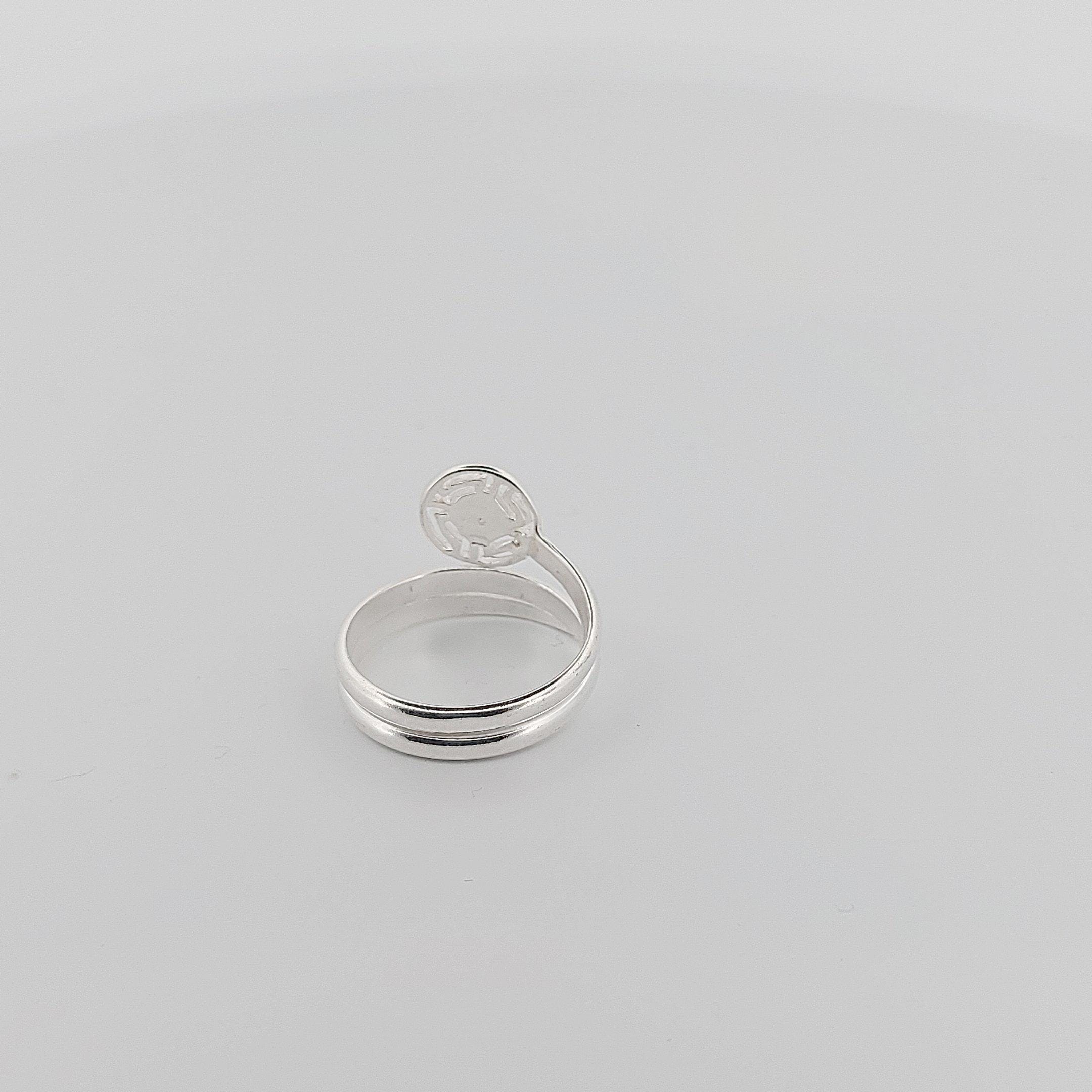 Greek Key Opal Silver Ring, Meander Design Statement Ring