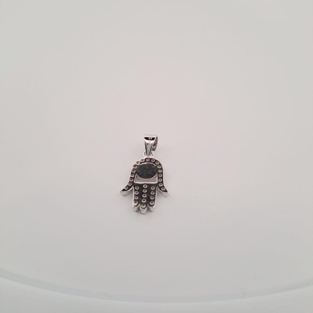 Silver Hamsa Pendant - Blue Evil Eye Necklace with Zirconia Charm, Protection Talisman