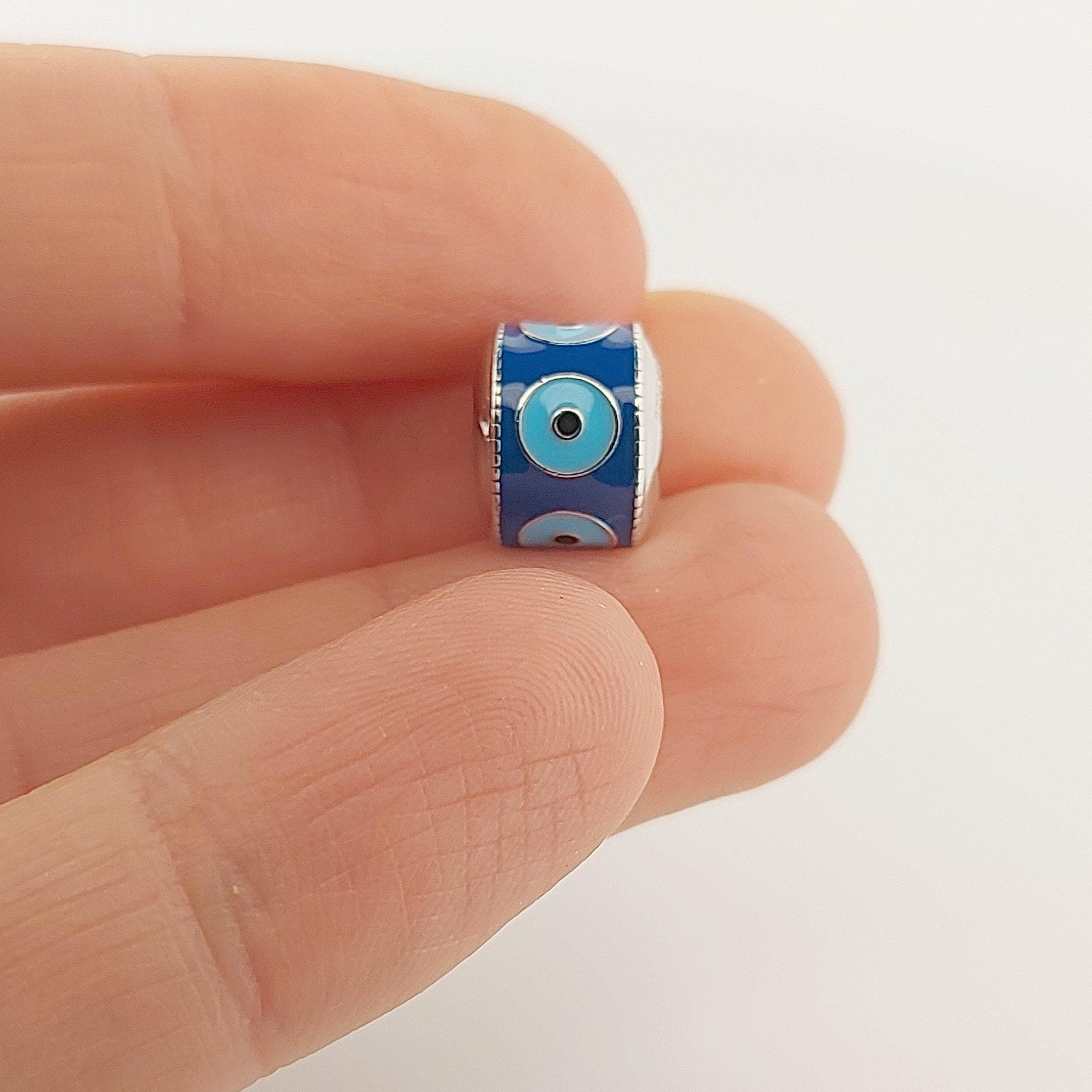 Evil Eye Charm Bead: Blue Enamel, Sterling Silver, Fits Pandora