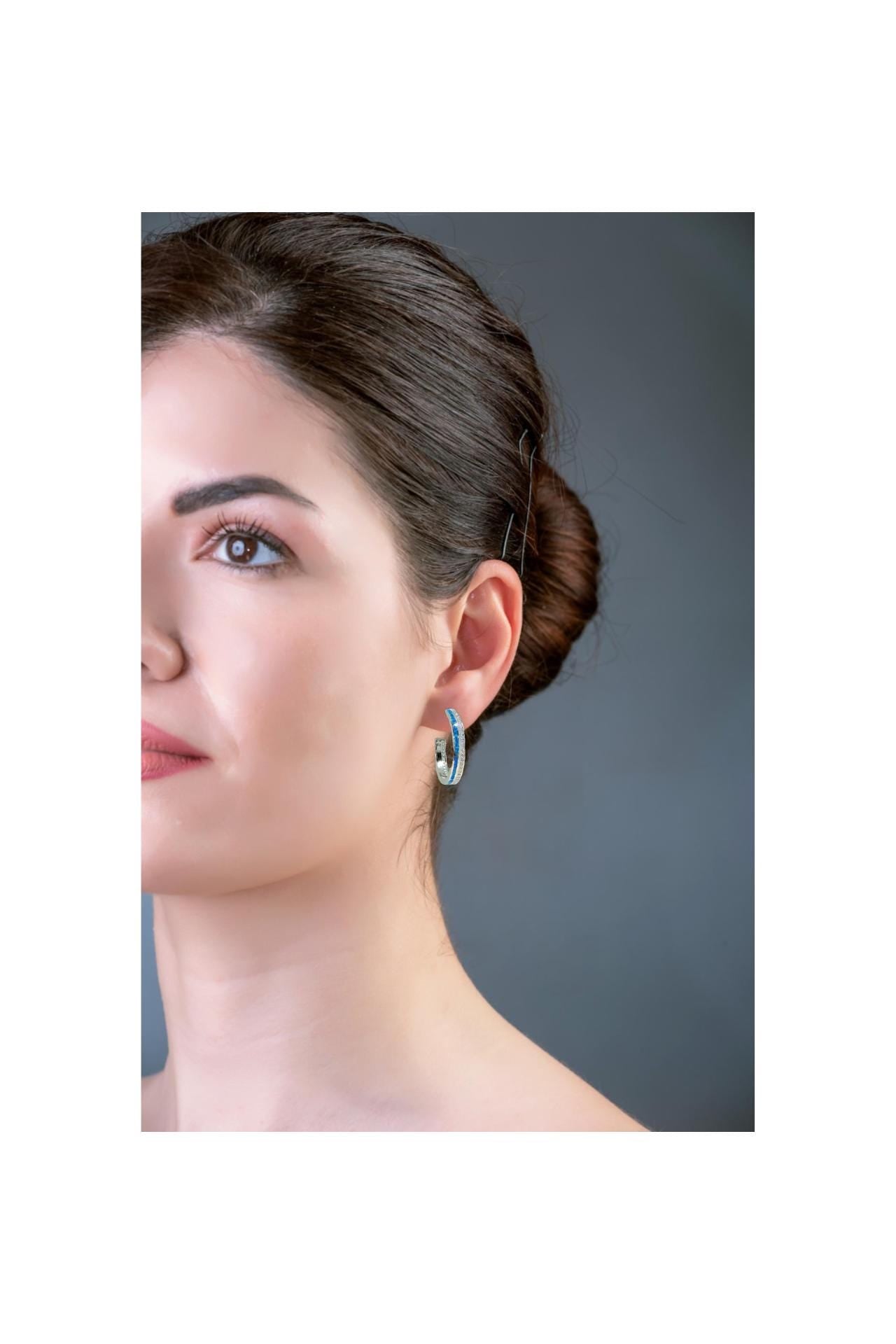 Blue Opal Sterling Silver Hoop Earrings: Greek Artisan Jewelry