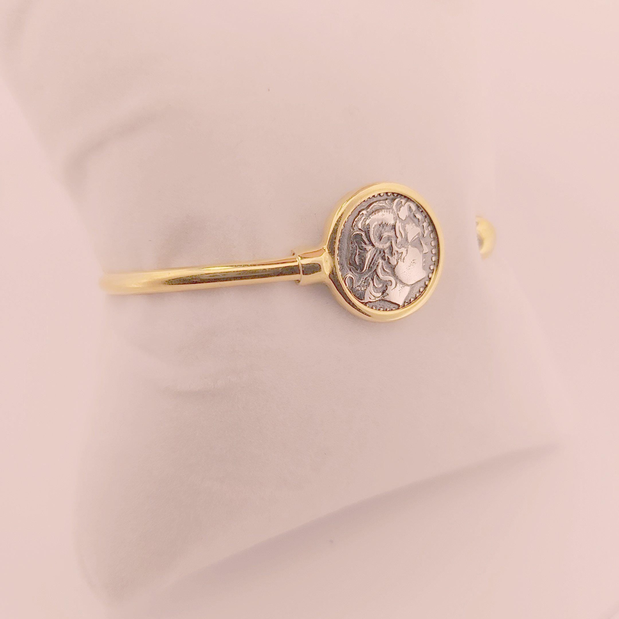 Alexander the Great Bracelet, Silver and Gold Plated, Greek Coin Bangle
