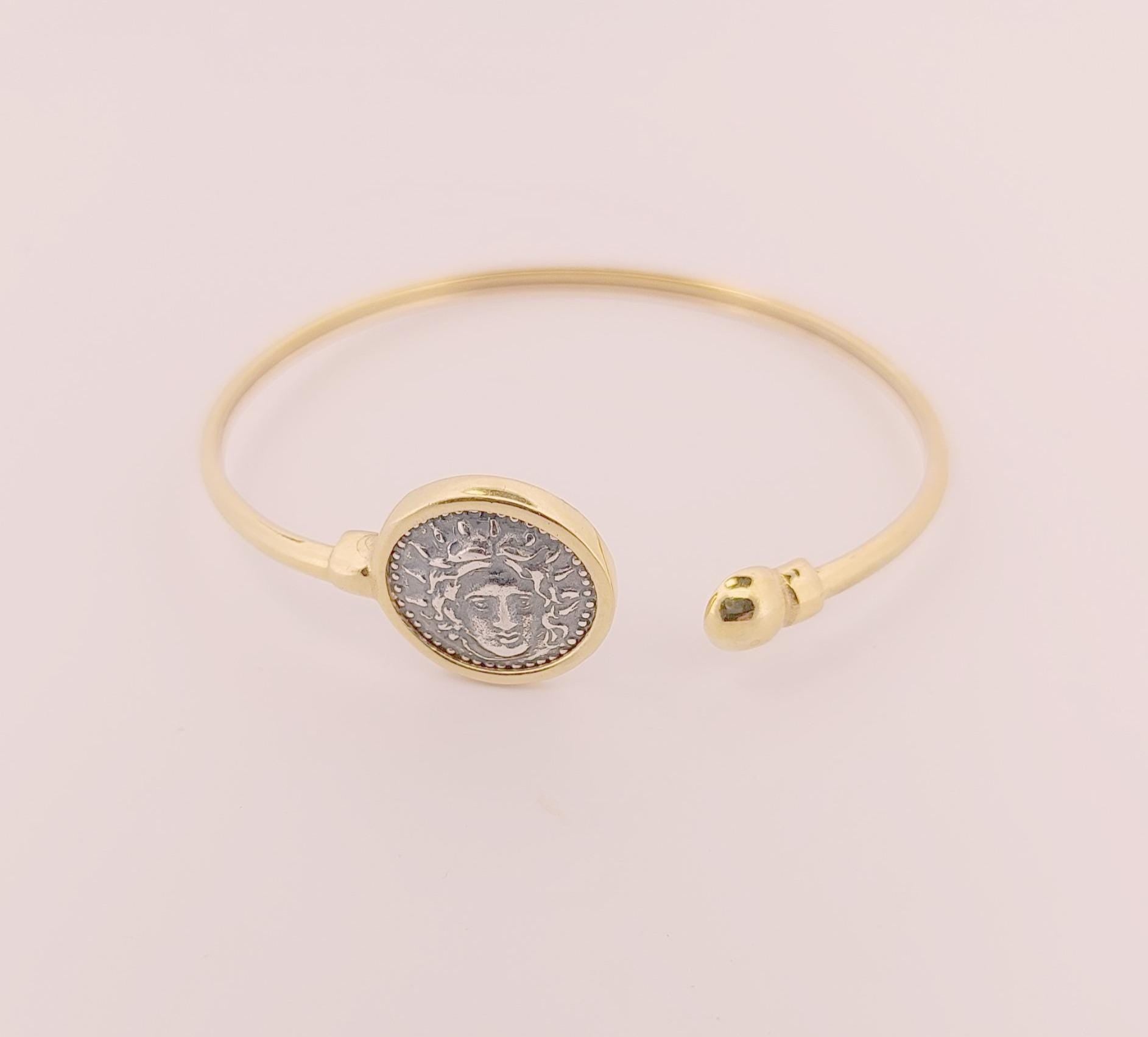 Medusa Bracelet, Silver Gold Plated, Greek Mythology Bangle, Statement Cuff, Mythical Bangle Jewelry