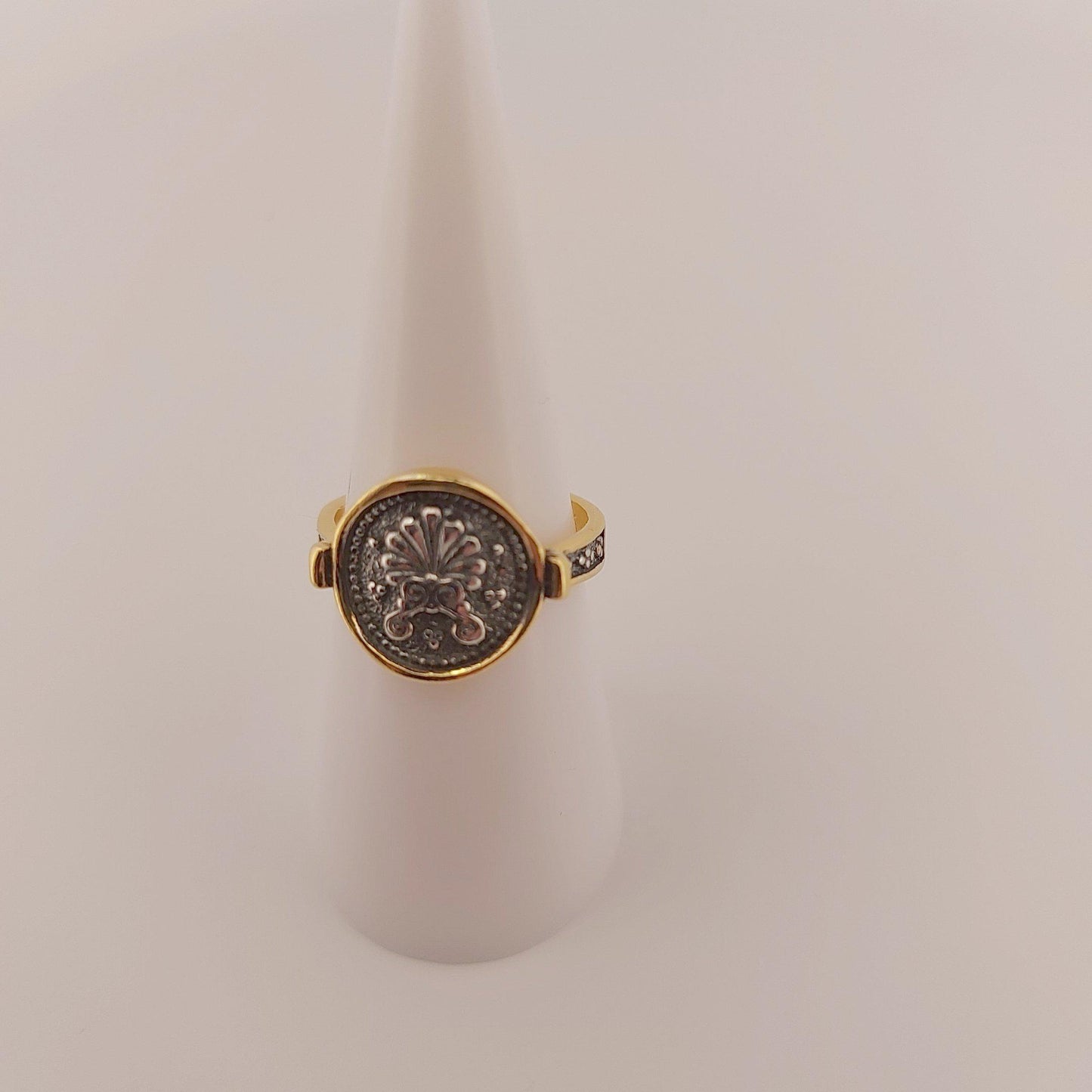 Silver Gold Plated Ring, Greek Architecture Design, Statement Ring