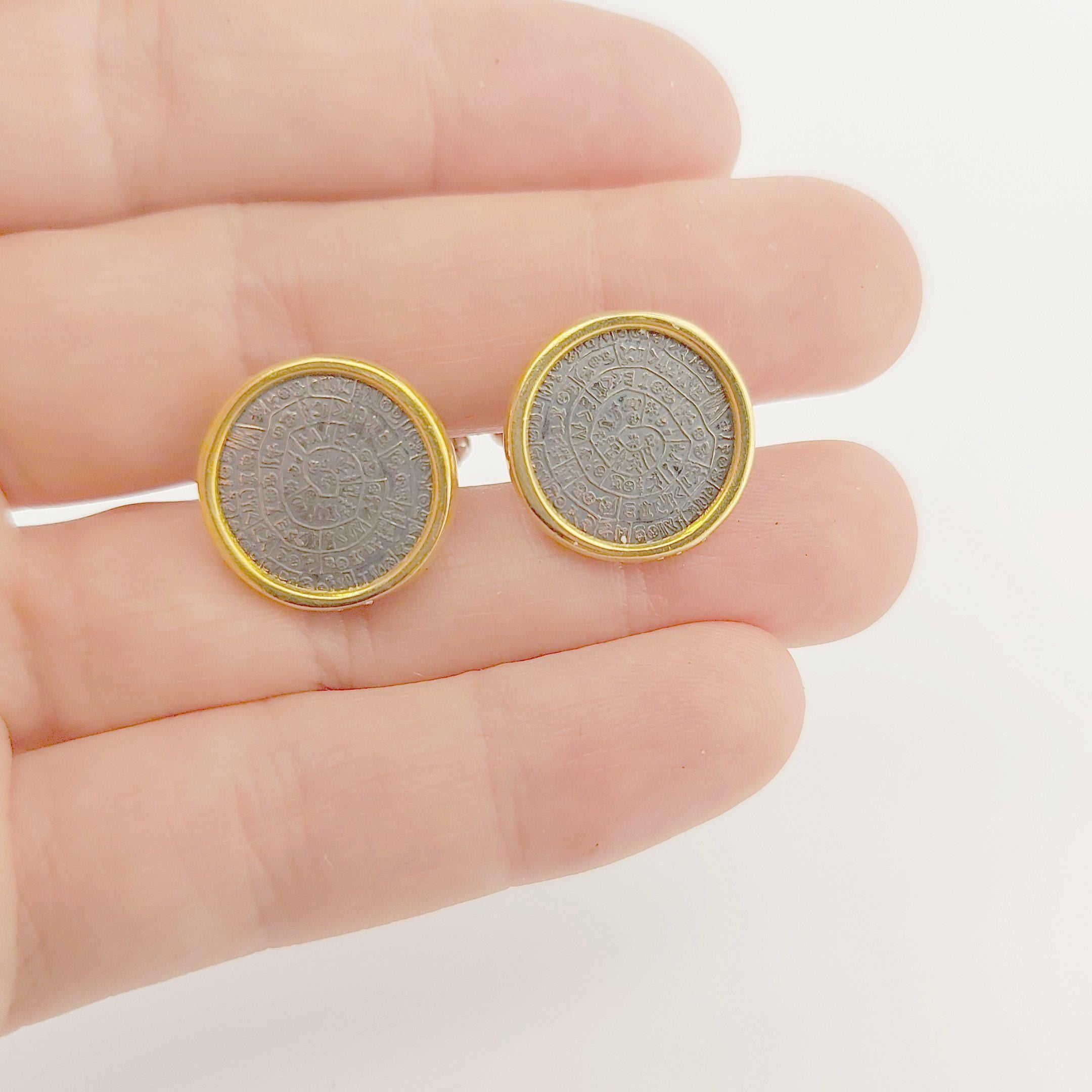 Phaistos Disc Cufflinks: Silver & Gold Plated Minoan Design