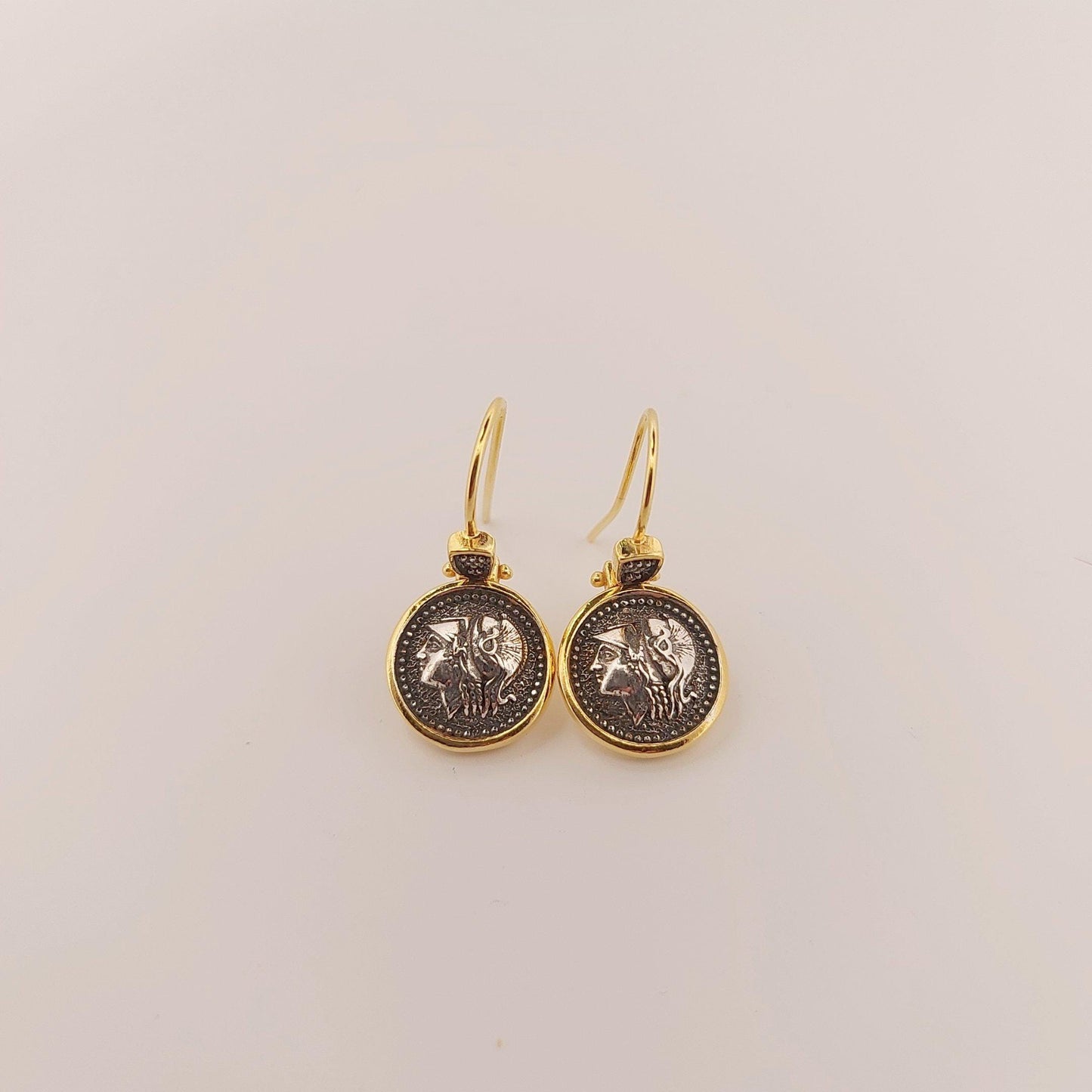 Athena Coin Dangle Earrings: Gold-Plated Greek Jewelry