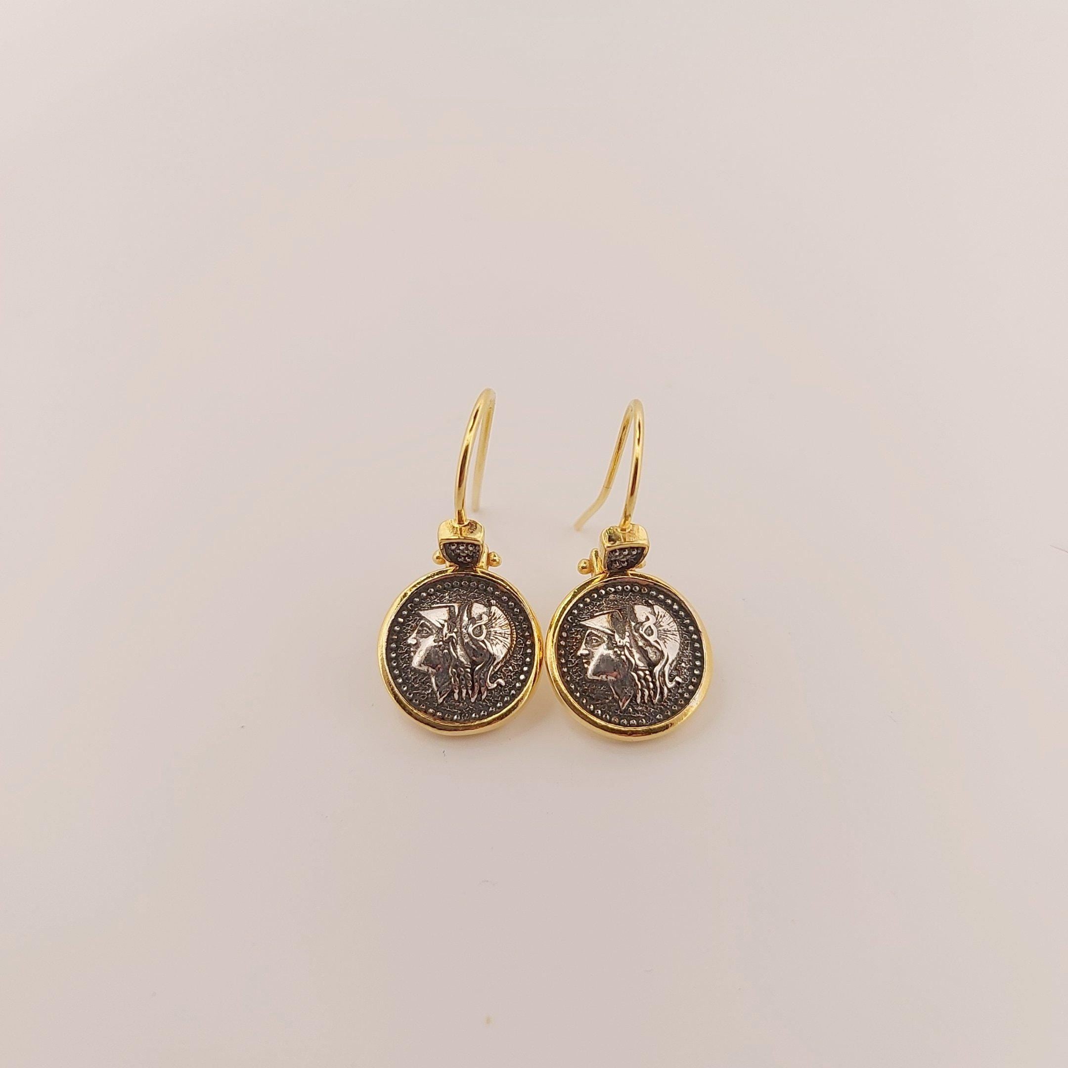 Athena Coin Dangle Earrings: Gold-Plated Greek Jewelry