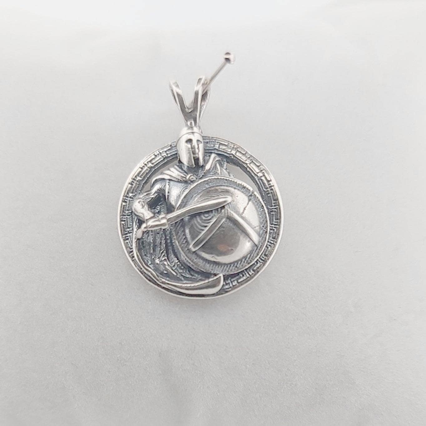 Ancient Greek Spartan Warrior Sterling Silver Pendant, Round Medallion Design