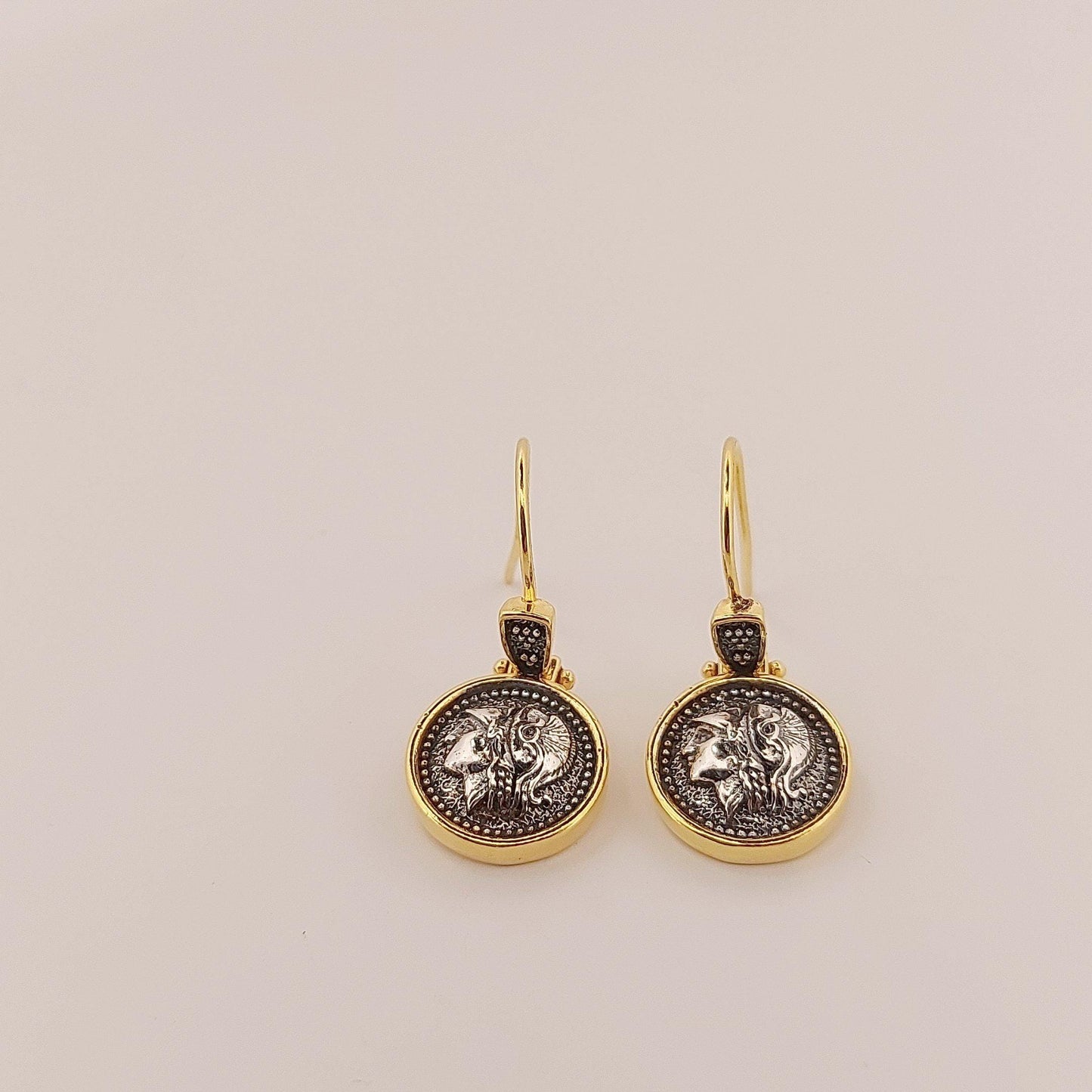 Athena Coin Dangle Earrings: Gold-Plated Greek Jewelry