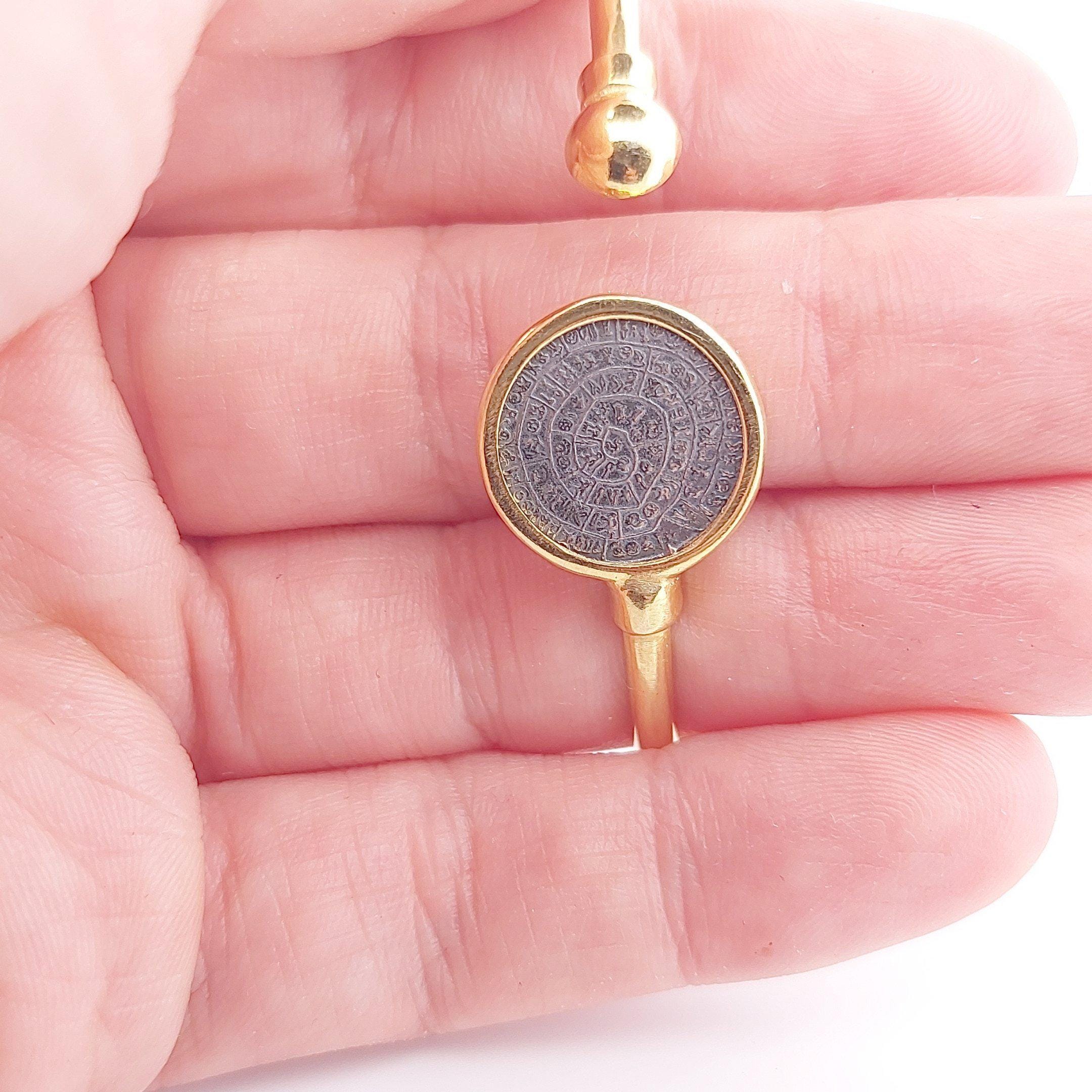 Gold Plated Phaistos Disc Bangle: Ancient Greek Minoan Design