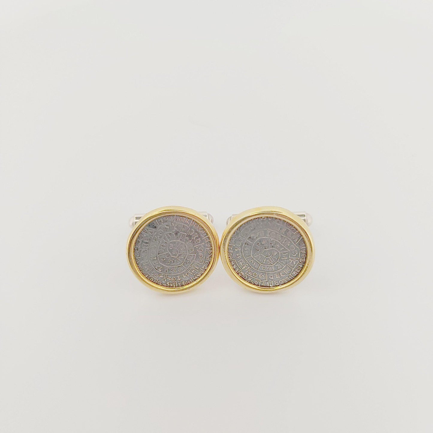 Phaistos Disc Cufflinks: Silver & Gold Plated Minoan Design