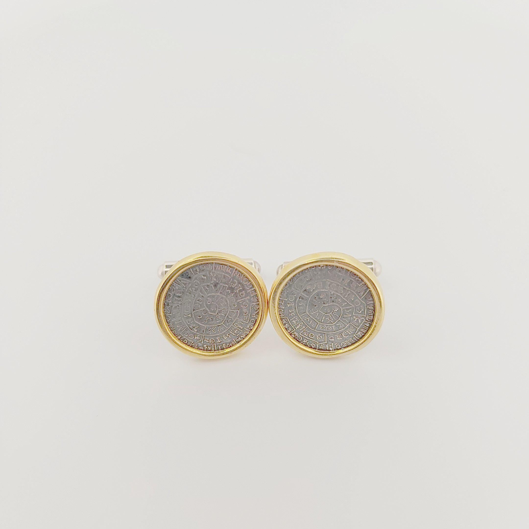Phaistos Disc Cufflinks: Silver & Gold Plated Minoan Design