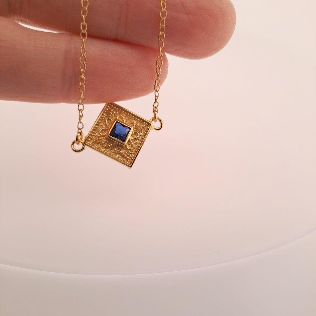 Gold Plated Bracelet – Sterling Silver Byzantine Style With Blue Gemstone Charm