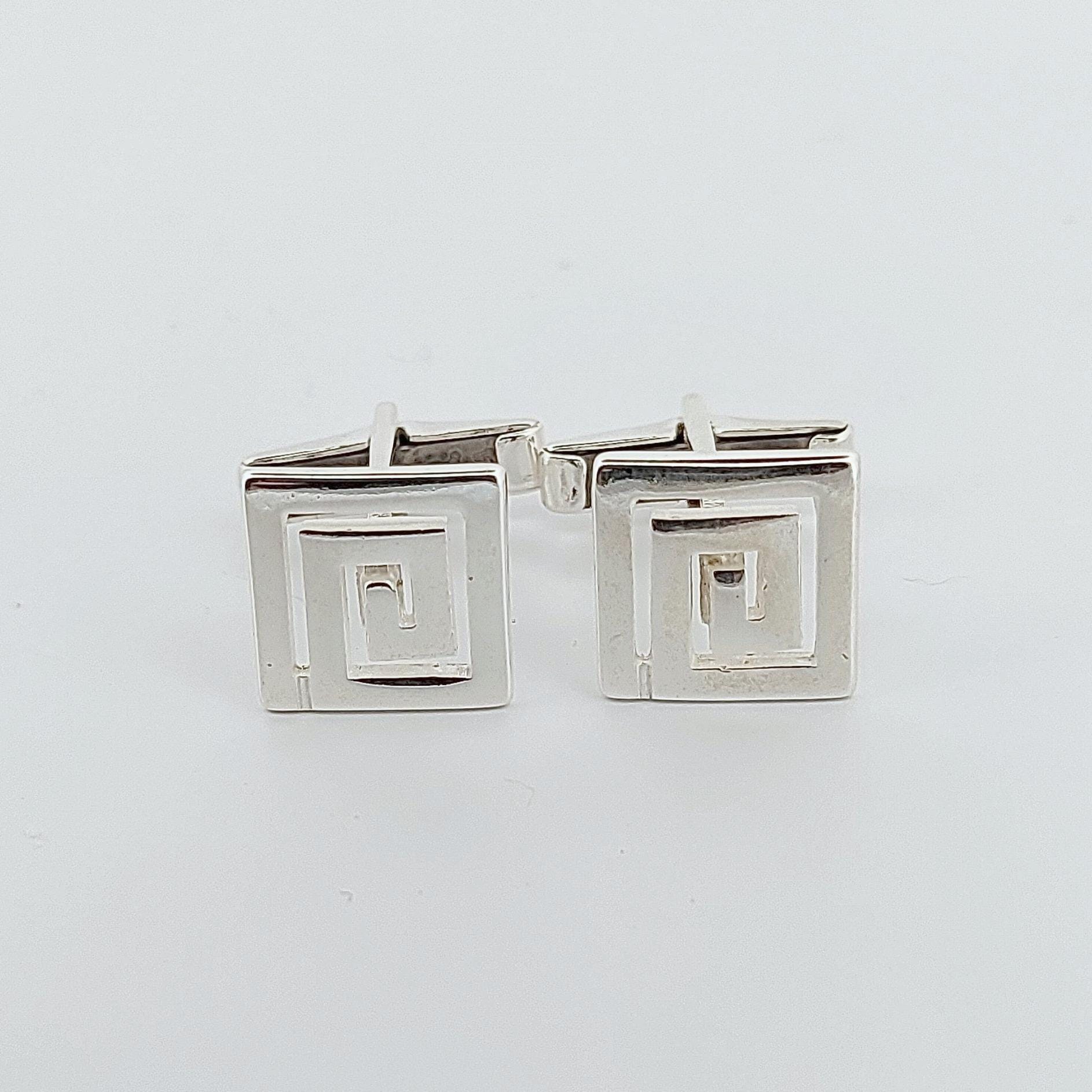 Greek Key Sterling Silver Cufflinks: Square Meander Design