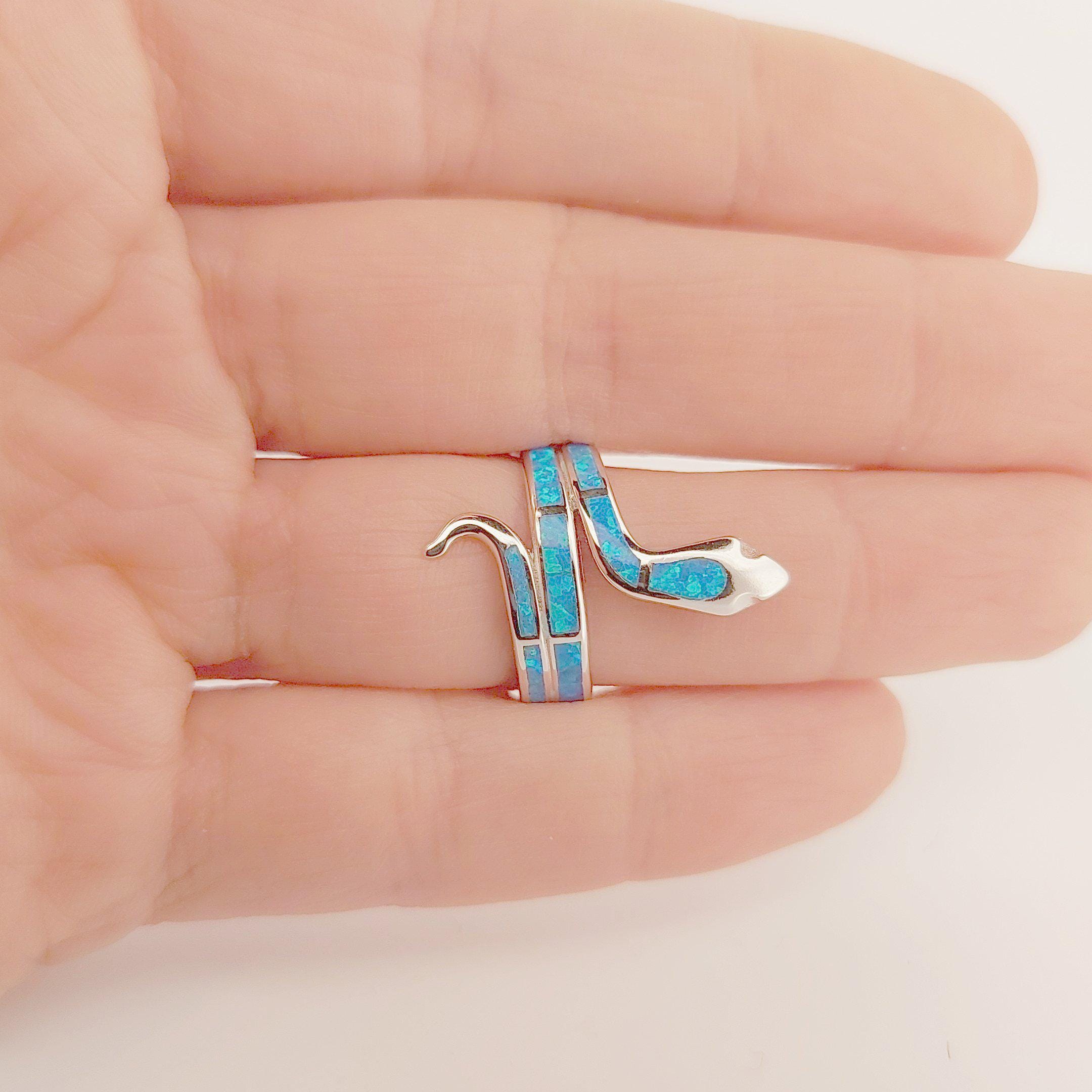 Snake Ring, Blue Opal, 925 Sterling Silver, Greek Mythology Design