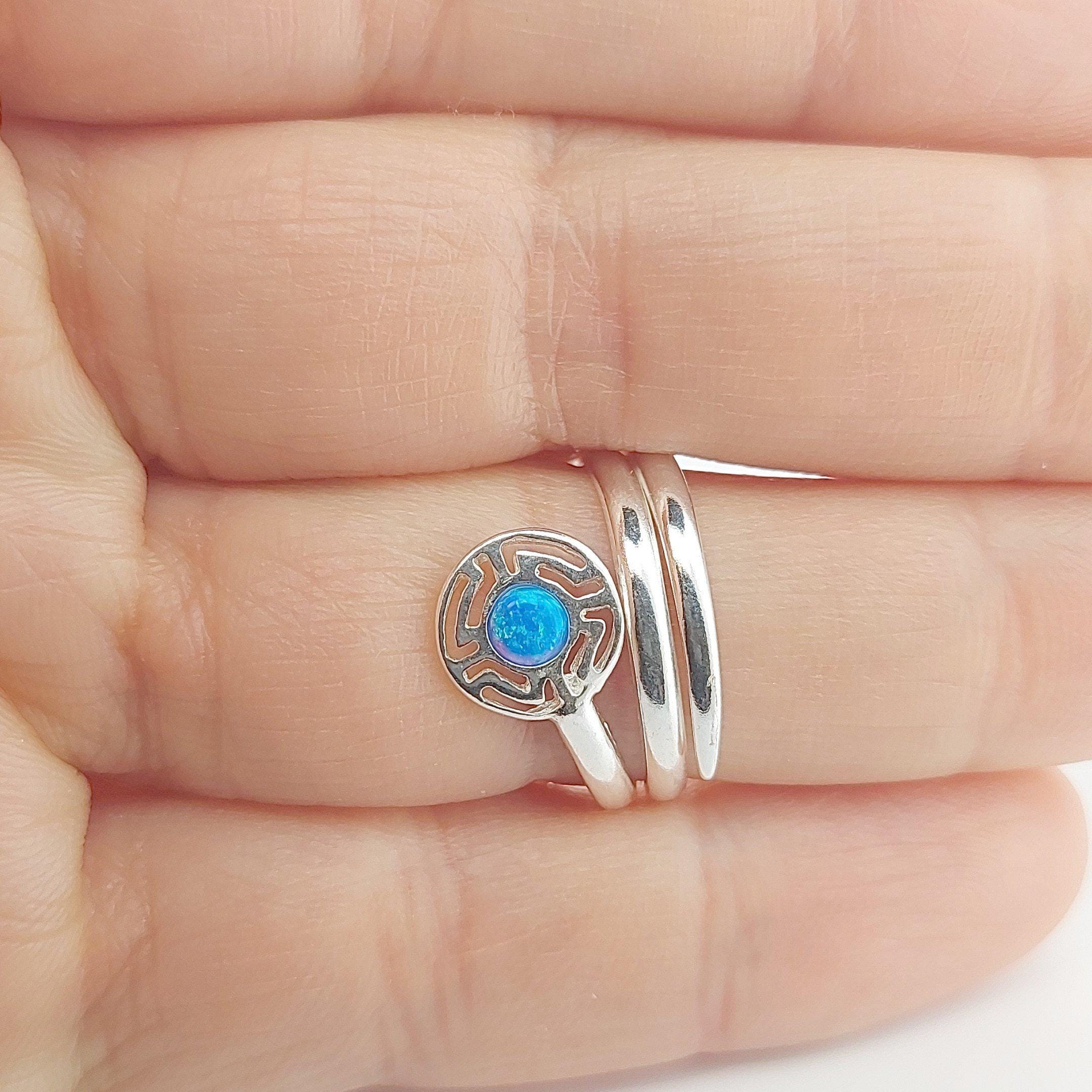 Greek Key Opal Silver Ring, Meander Design Statement Ring