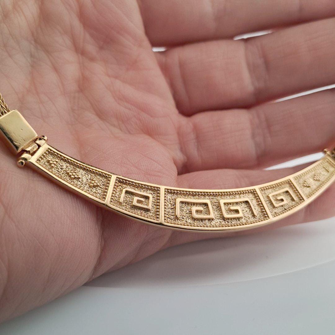 Gold Plated Necklace – Greek Key Jewelry with Byzantine Chain & Layered Gold Chains
