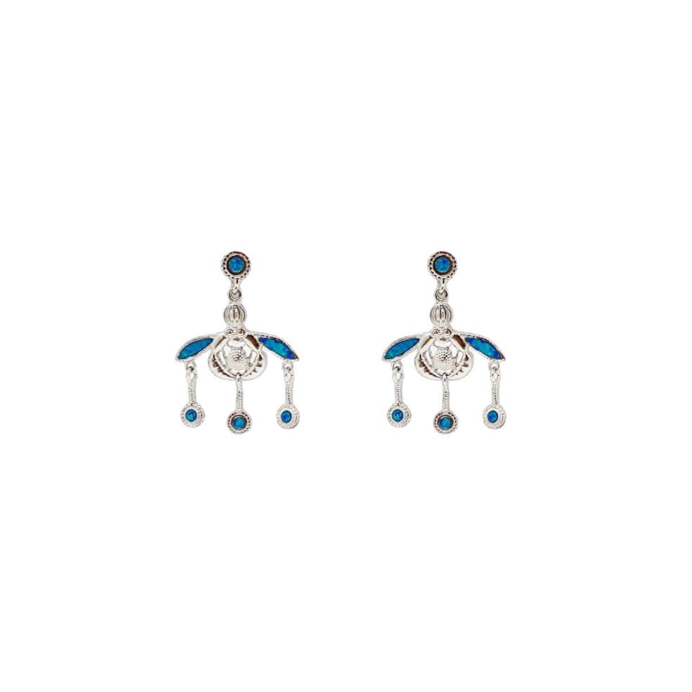 Silver Minoan Bees Dangle Earrings: Blue Opal, Greek History Inspired