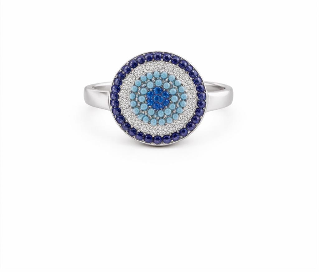 Evil Eye Ring Silver 925 – Blue Zircon Protection Jewelry With Circle Design
