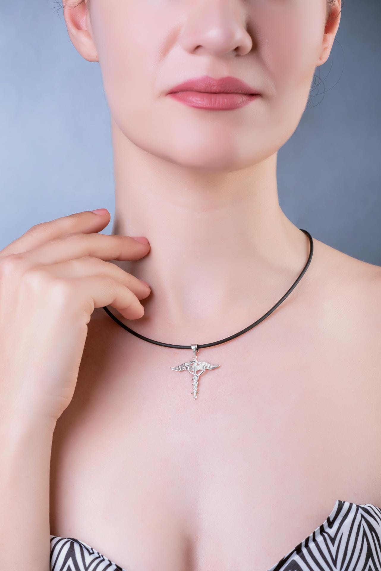 Sterling Silver Caduceus Medical Symbol Pendant, Wings and Snake Design