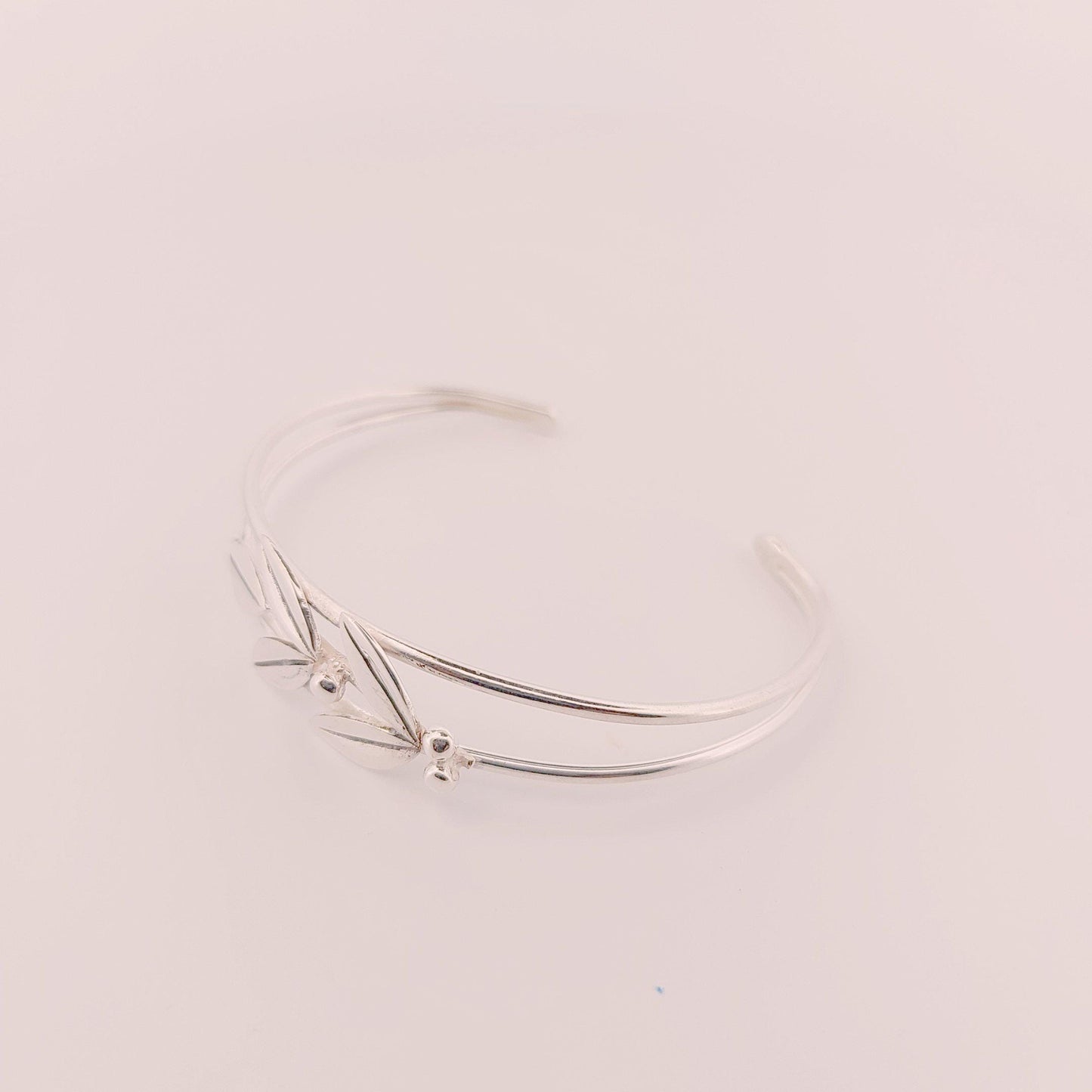 Silver Olive Leaf Bracelet: Greek Inspired Dual-Band Cuff