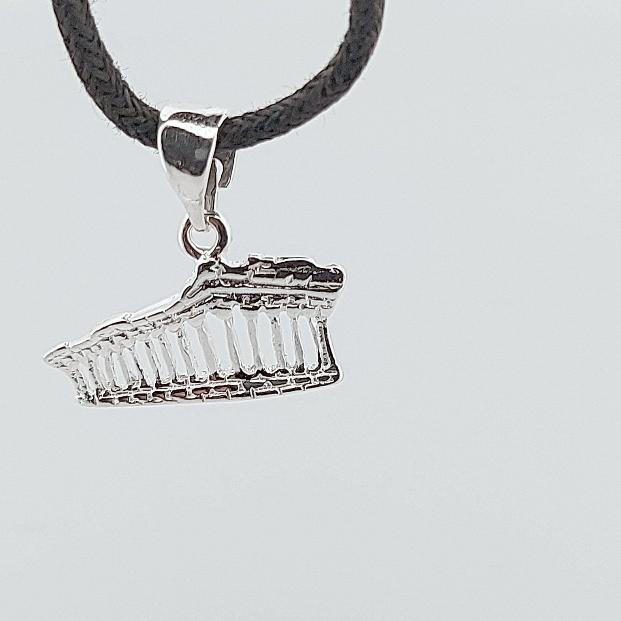 Greek Parthenon Silver Charm Pendant, Ancient Acropolis Temple Design