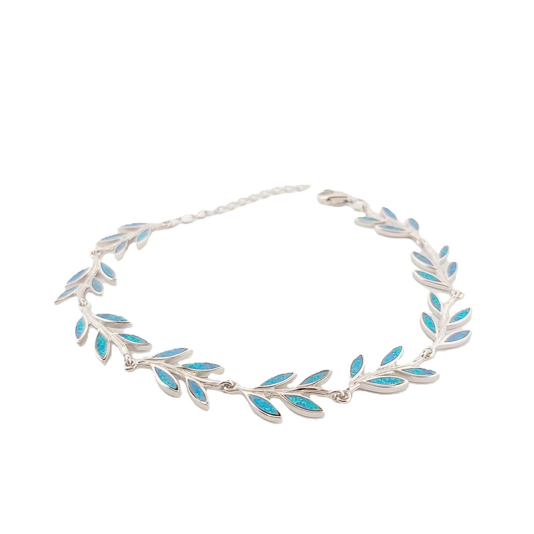 Blue Opal Olive Branch Bracelet: Sterling Silver Greek Jewelry