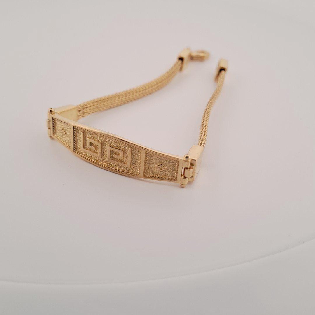 Gold Plated Bracelet – Sterling Silver Byzantine Woven Chain With Greek Key Motif