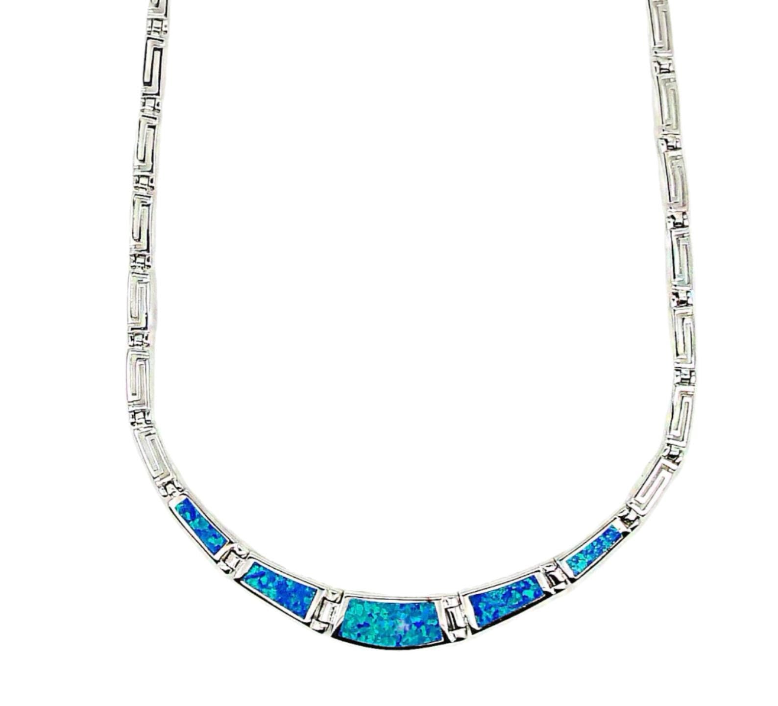 Sterling Silver Blue Opal Collar Necklace, Greek-Inspired Design