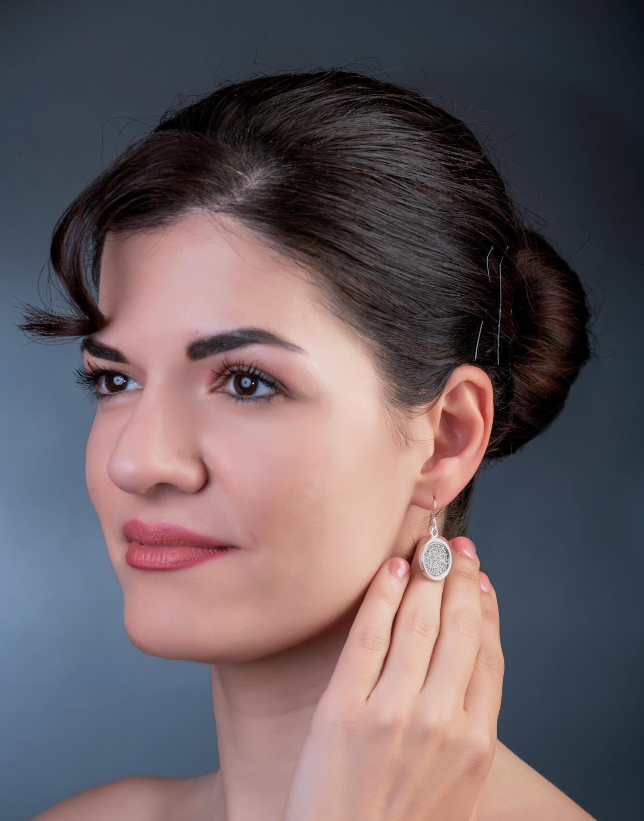 Ancient Greek Phaistos Disc Drop Earrings, Sterling Silver