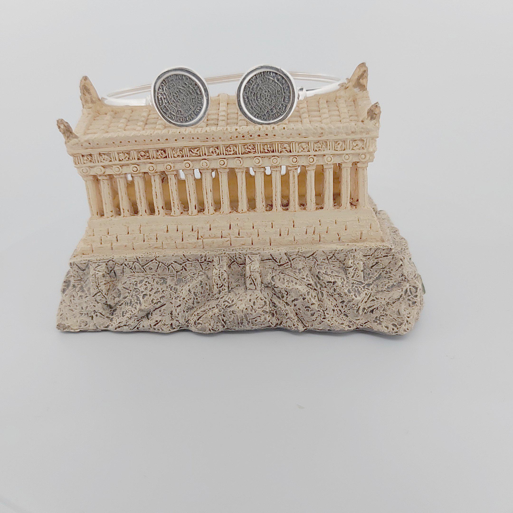 Sterling Silver Disc of Phaistos Cuff Bracelet: Ancient Greek Medallion