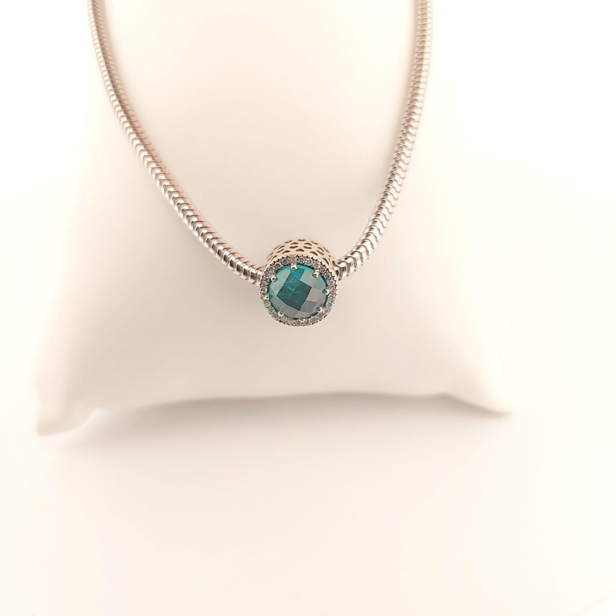 Zircon Silver Charm Bead, Greek Design Bracelet, Turquoise Crystal. Sterling Silver