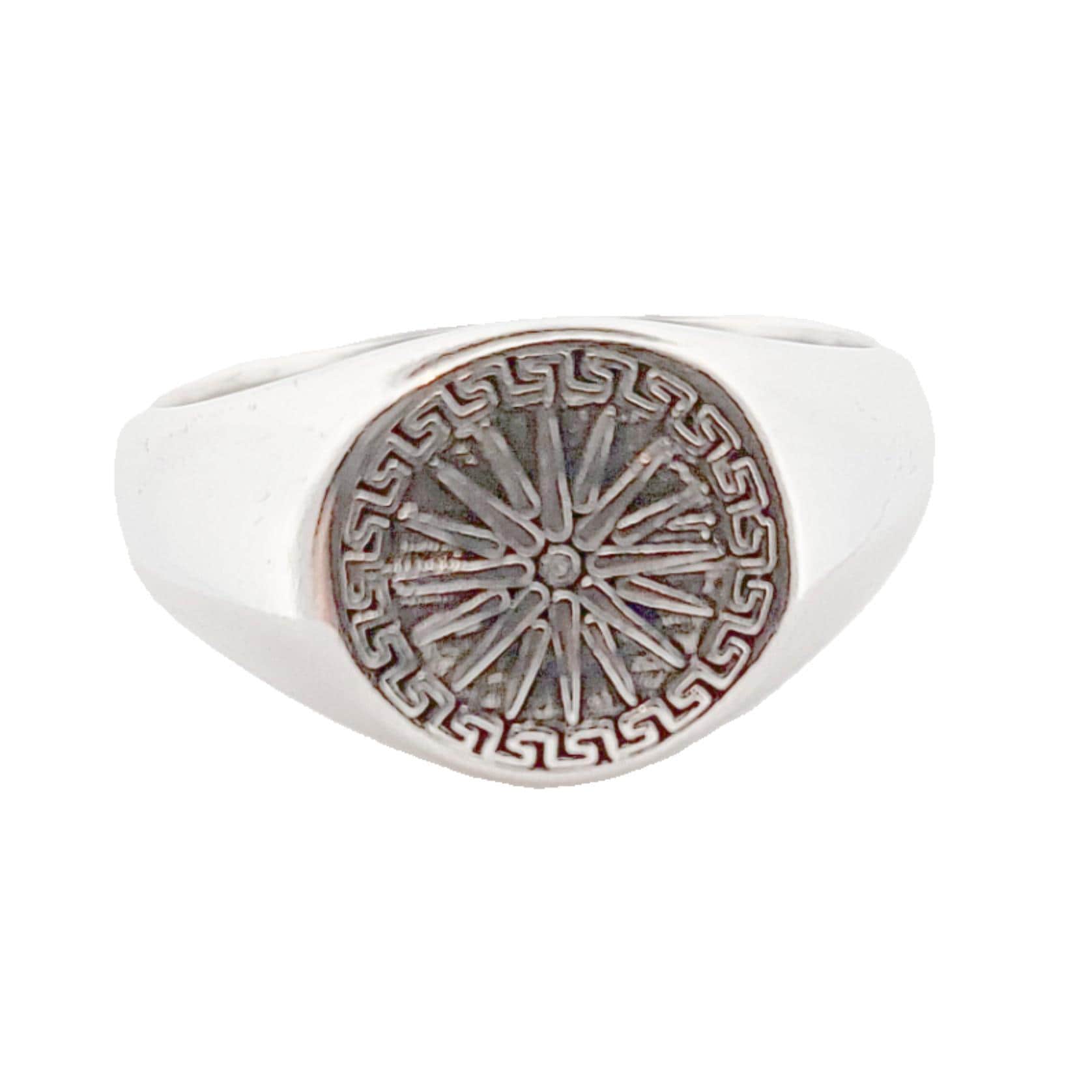 Sterling Silver Macedonian Star Signet Ring, Greek Key Pattern