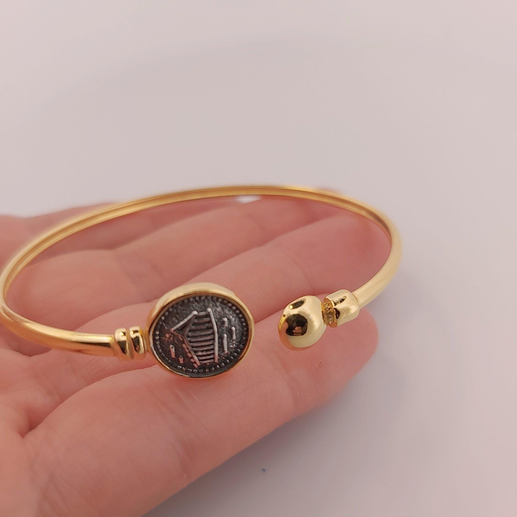 Parthenon Temple Bracelet, Gold Plated Silver, Greek Acropolis Design, Adjustable Bangle