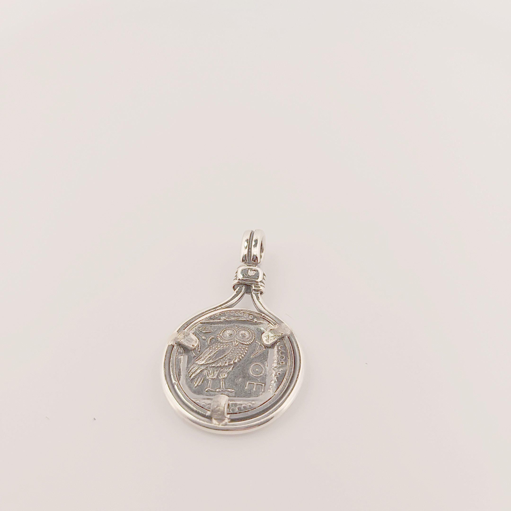 Ancient Greek Athena Silver Pendant, Double-Sided Coin Design, Mythology Jewelry