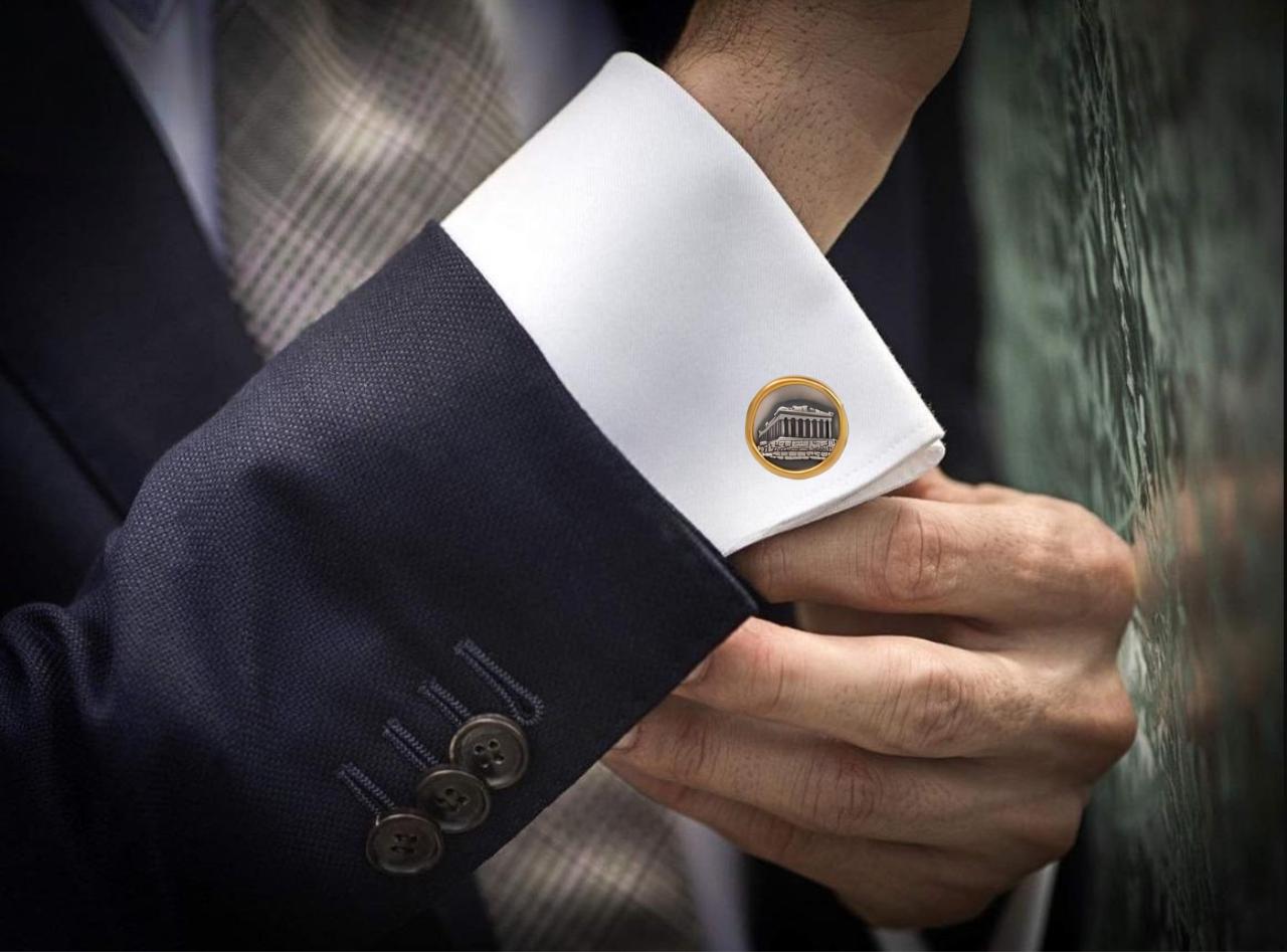 Parthenon Cufflinks: Silver & Gold Plated Acropolis Design