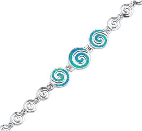 Blue Opal Spiral Greek Key Bracelet, Sterling Silver 925, Meander Design Bracelet