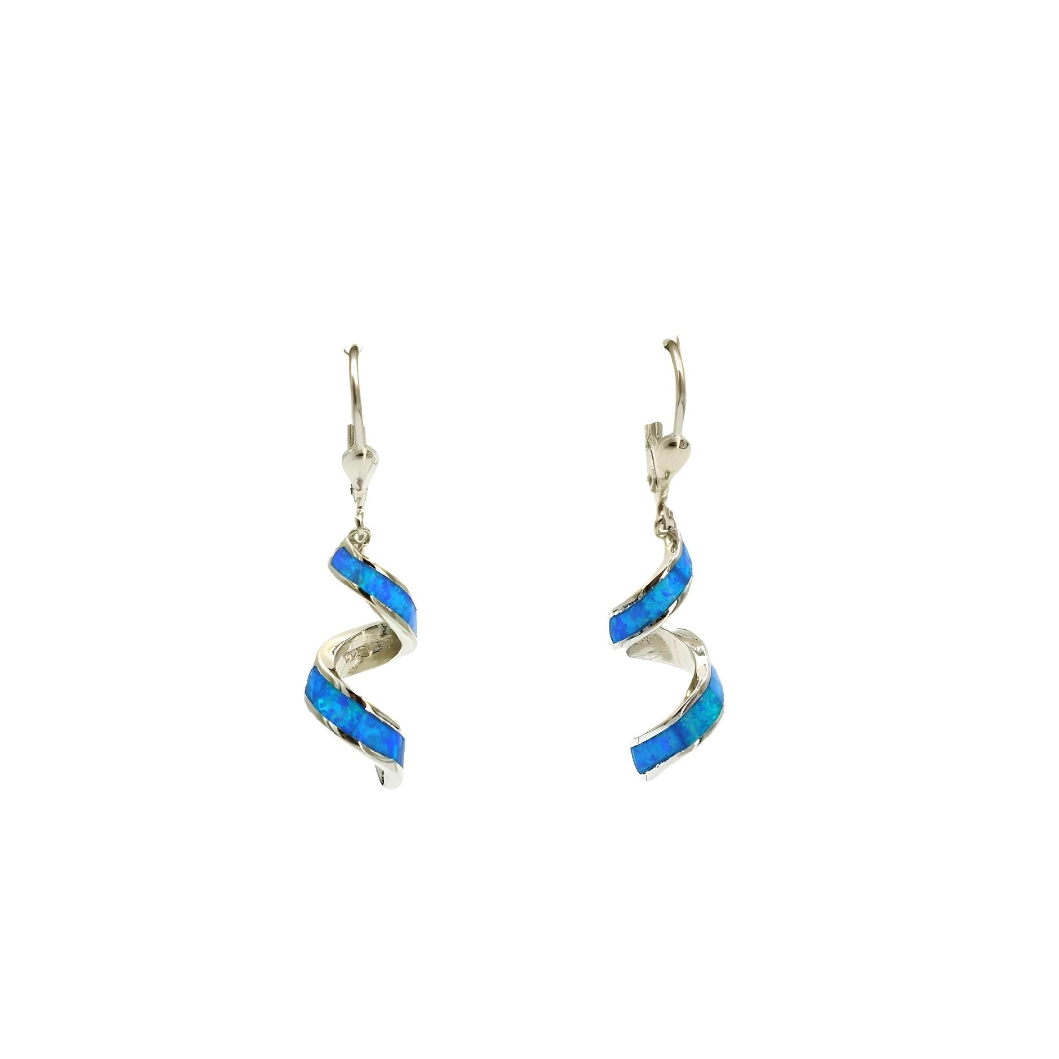 Sterling Silver Spiral Blue Opal Dangle Earrings, Greek Design