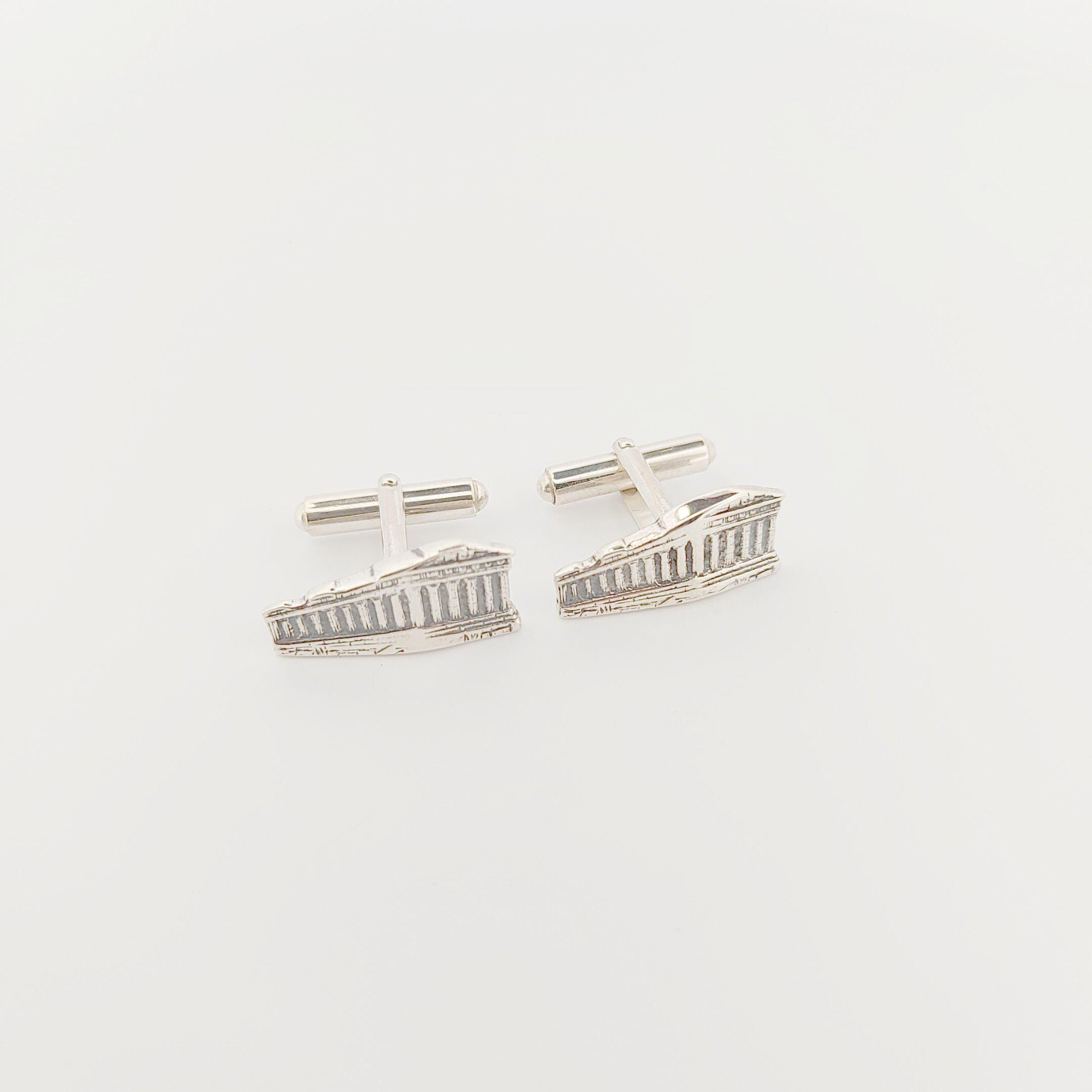 Parthenon Cufflinks: Acropolis Silver Greek Temple Design