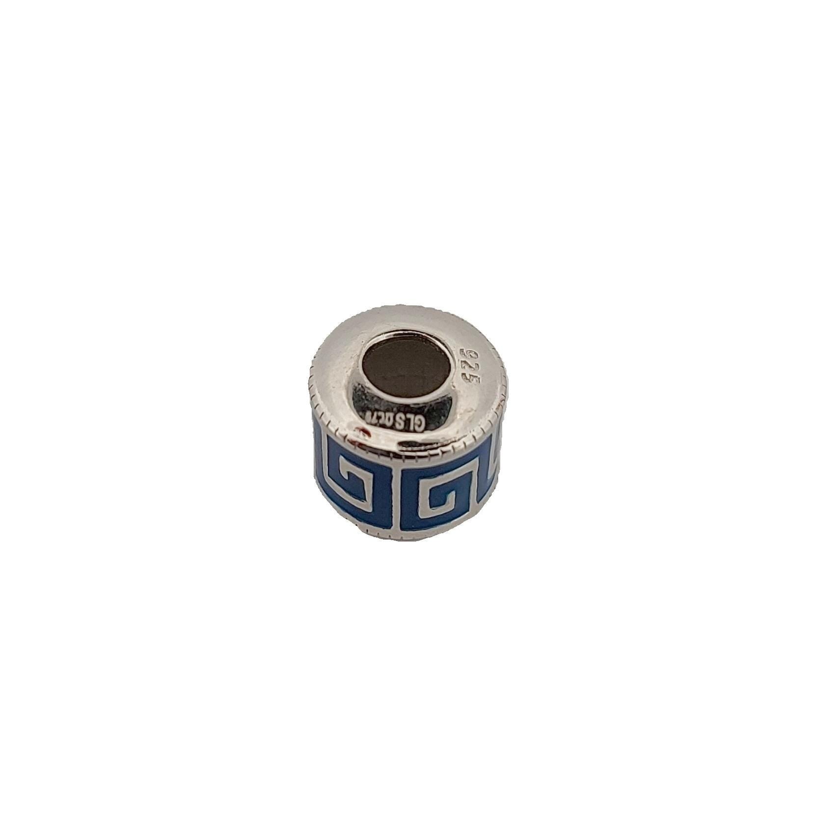 Greek Key Blue Enamel Sterling Silver Charm Bead: Pandora Compatible